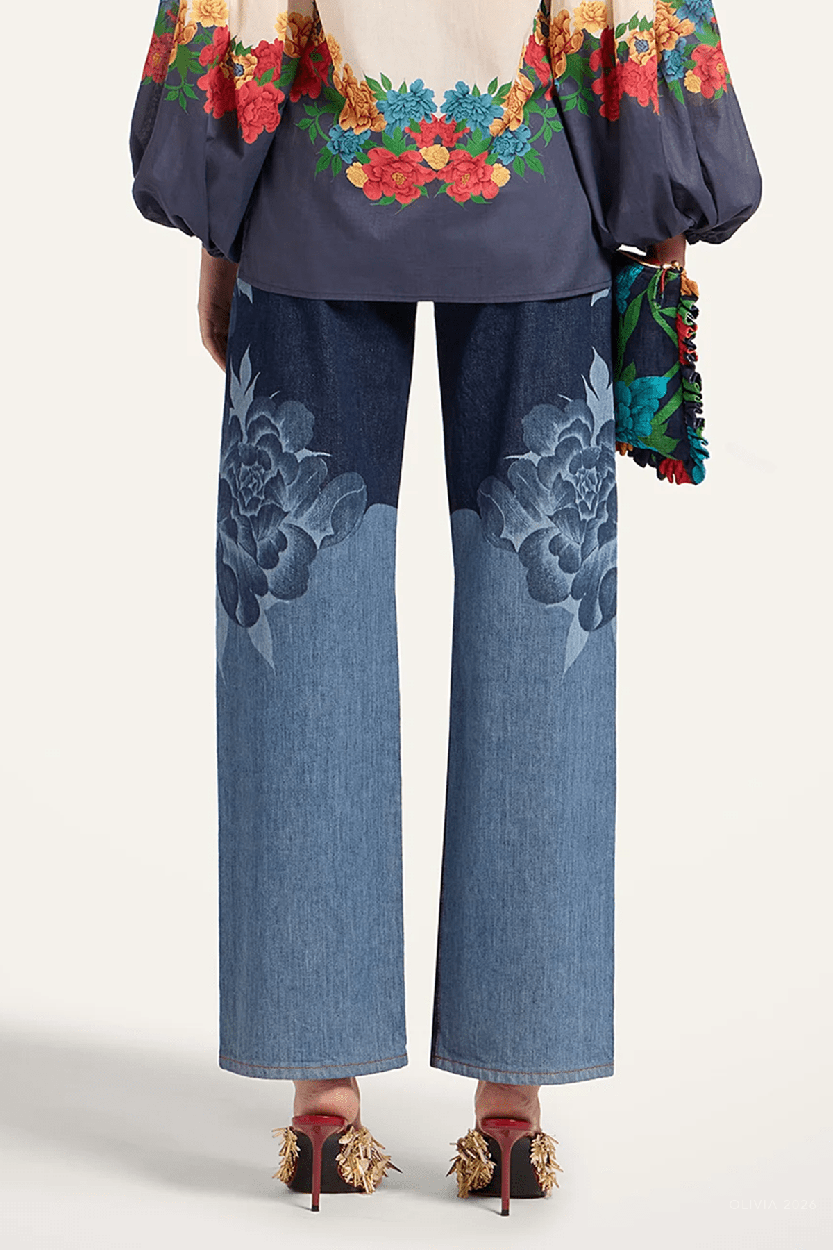 The Straight Leg Jean in Queen Peony Placée - shop - olivia.com