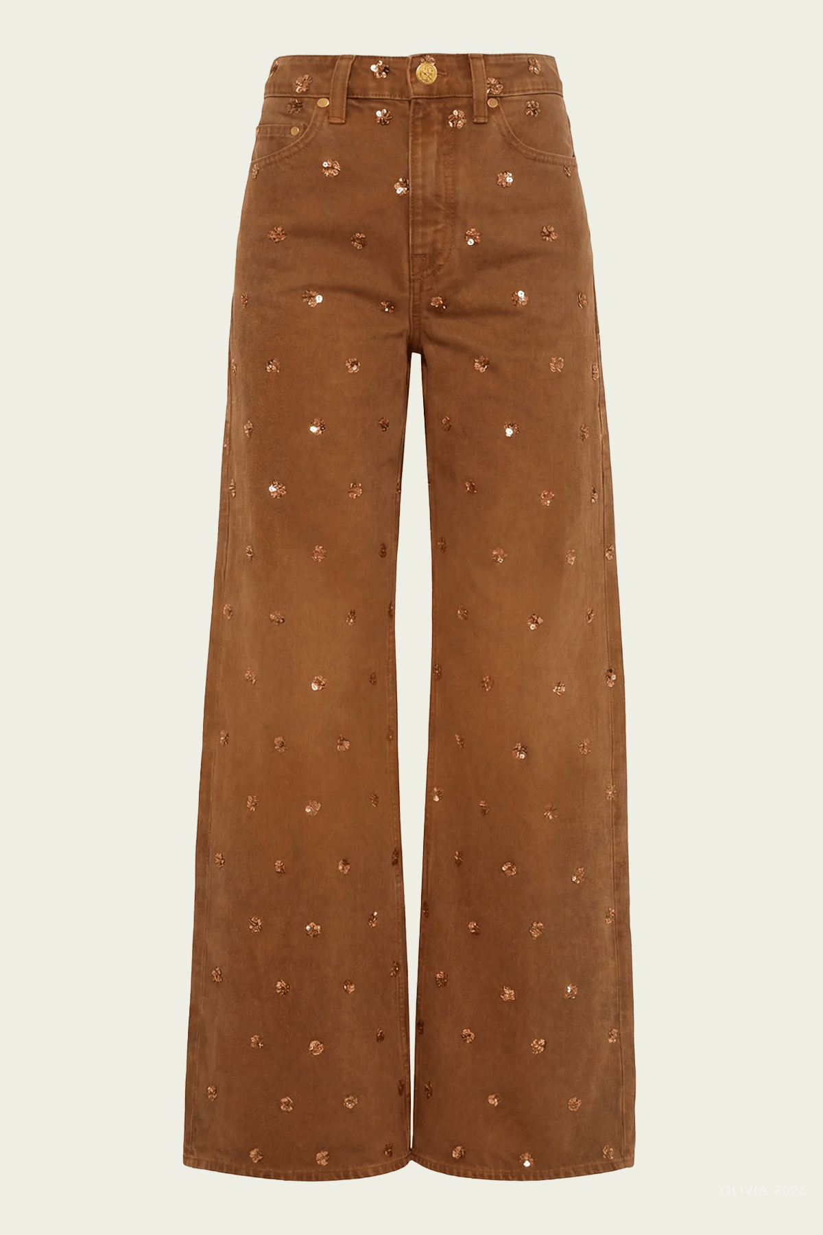The Willow Embellished Wide Leg Jean in Umber - shop-olivia.com