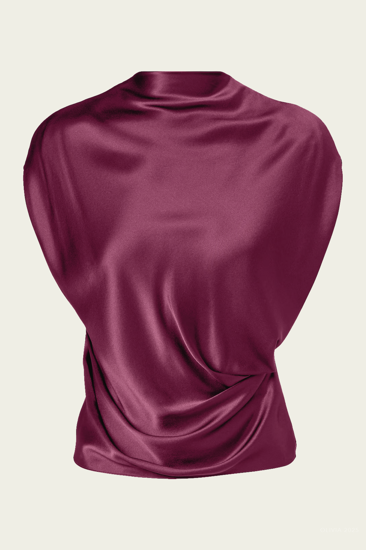 High Neck Drape Top in Merlot