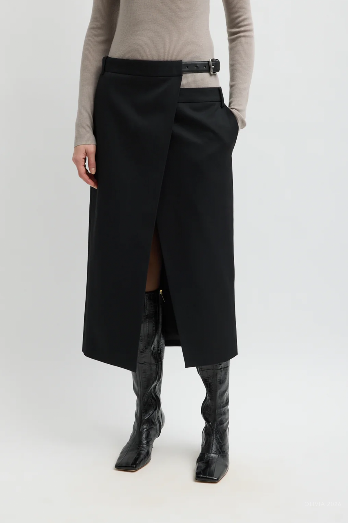 Gossamer Plain Weave Double Apron Skirt in Black