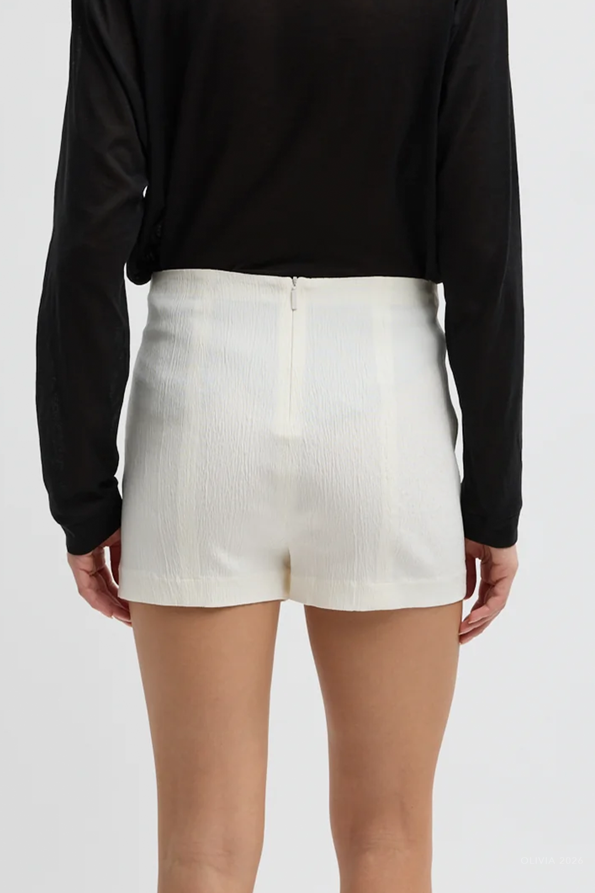 Creased Stretch Crepe Skort in Ivory