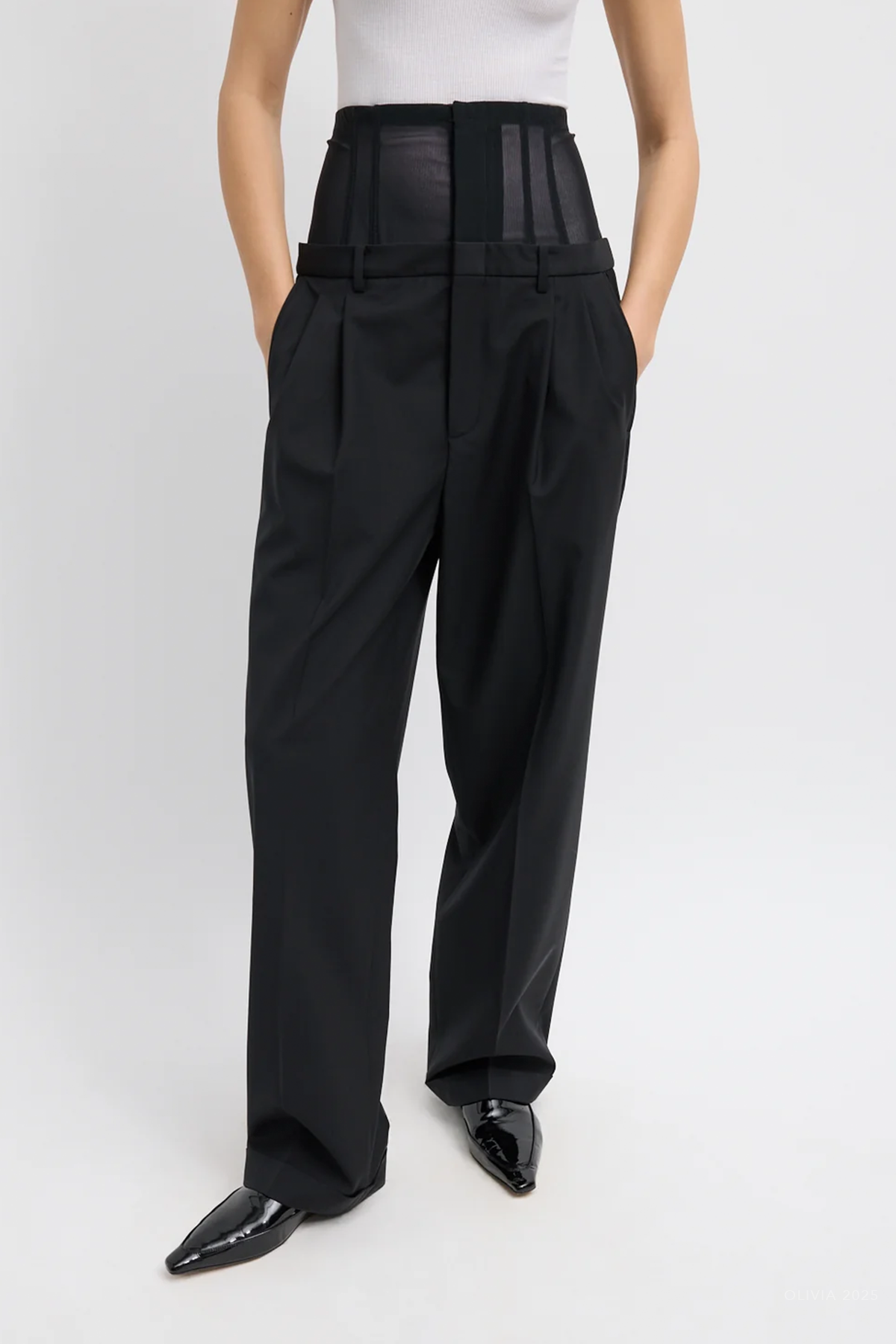 Recycled Tropical Wool Corset Trouser in Black