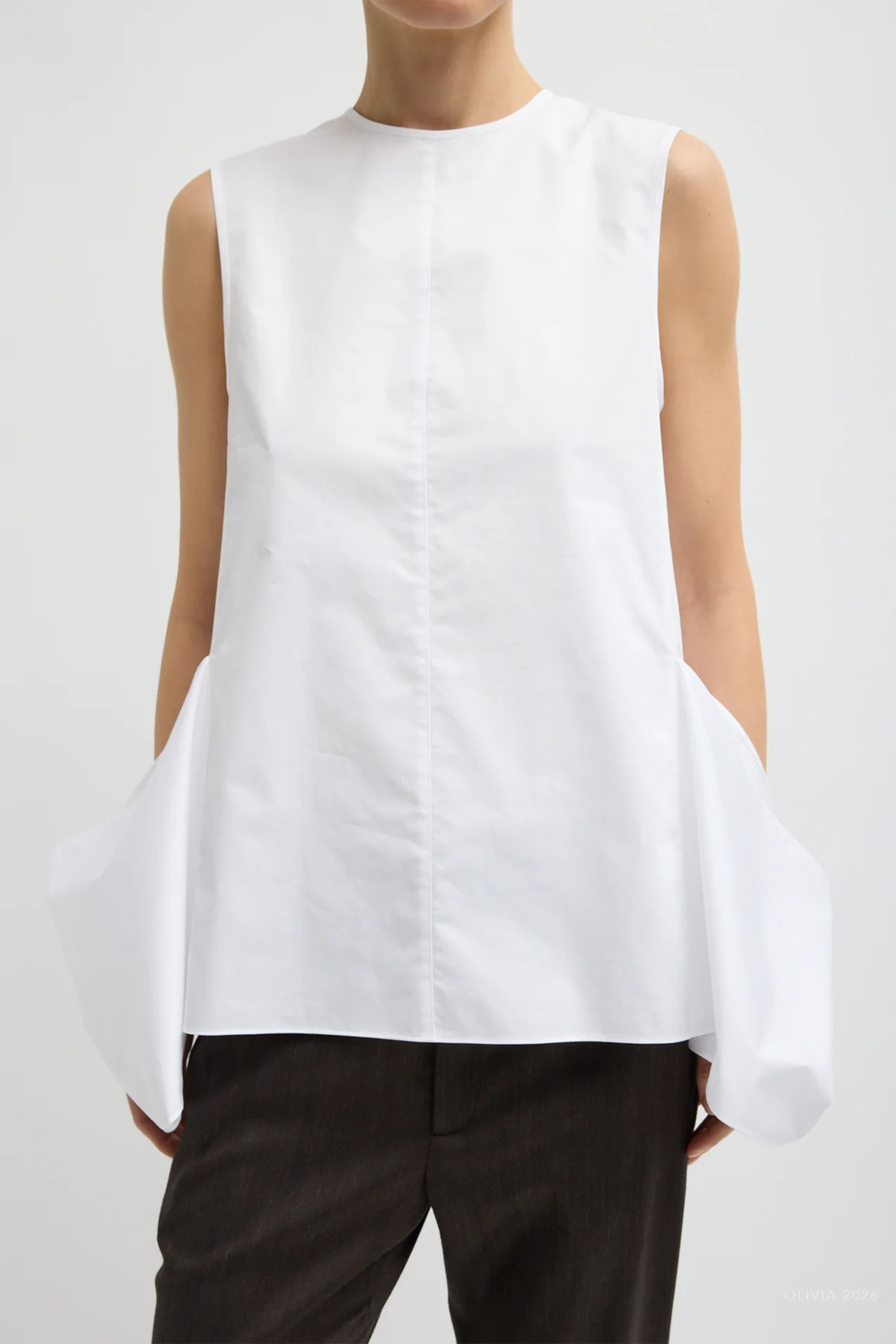 Eco Poplin Side Drape Top in White
