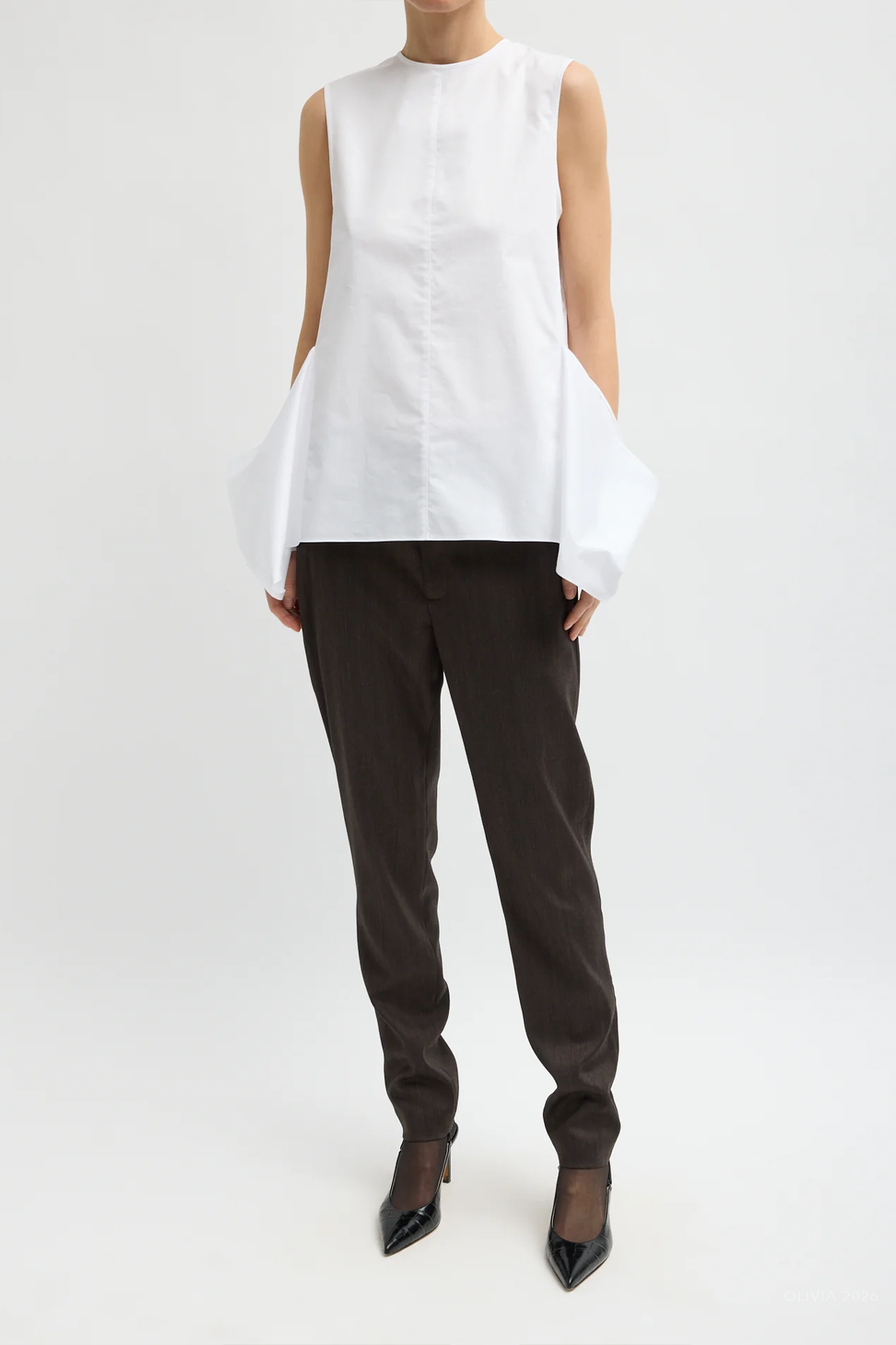Eco Poplin Side Drape Top in White
