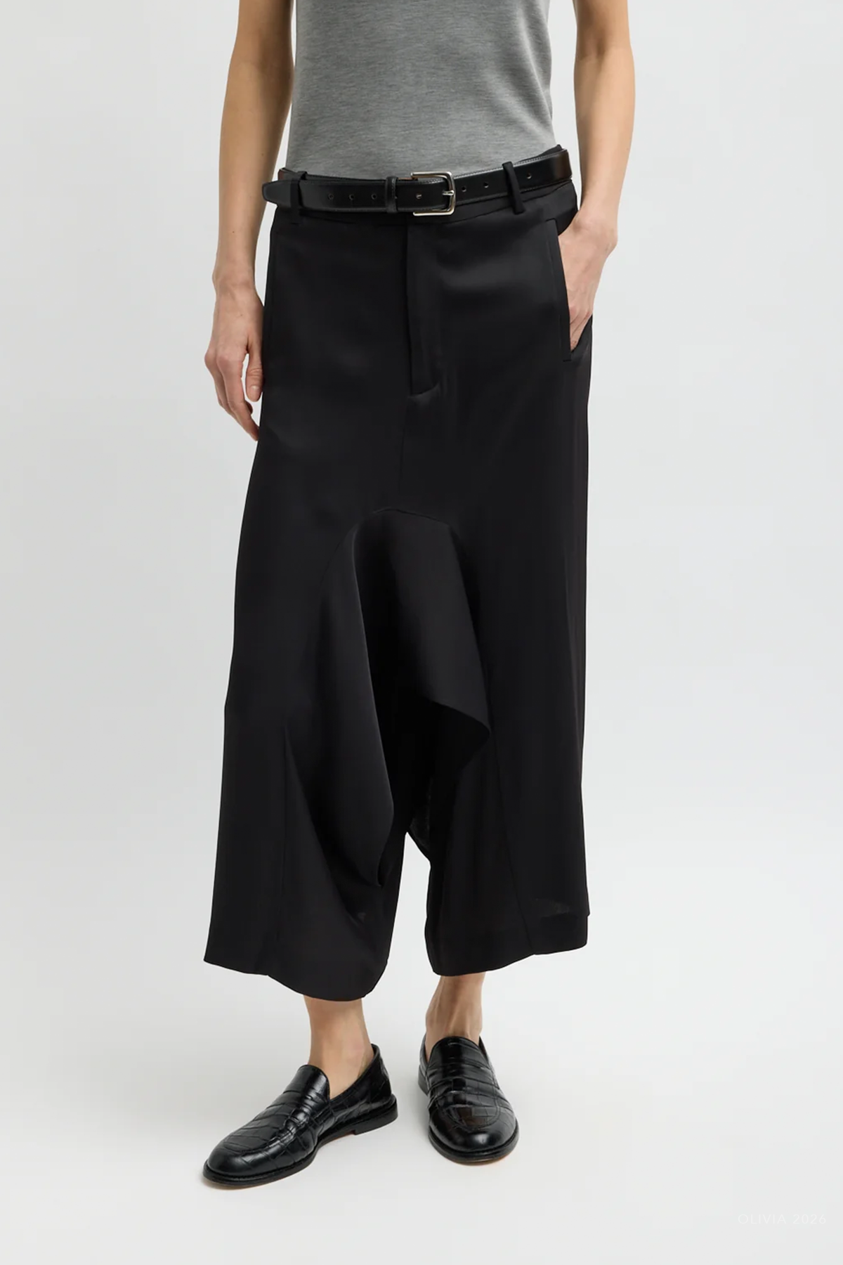Eco Acetate Viscose Front Drape Culotte in Black