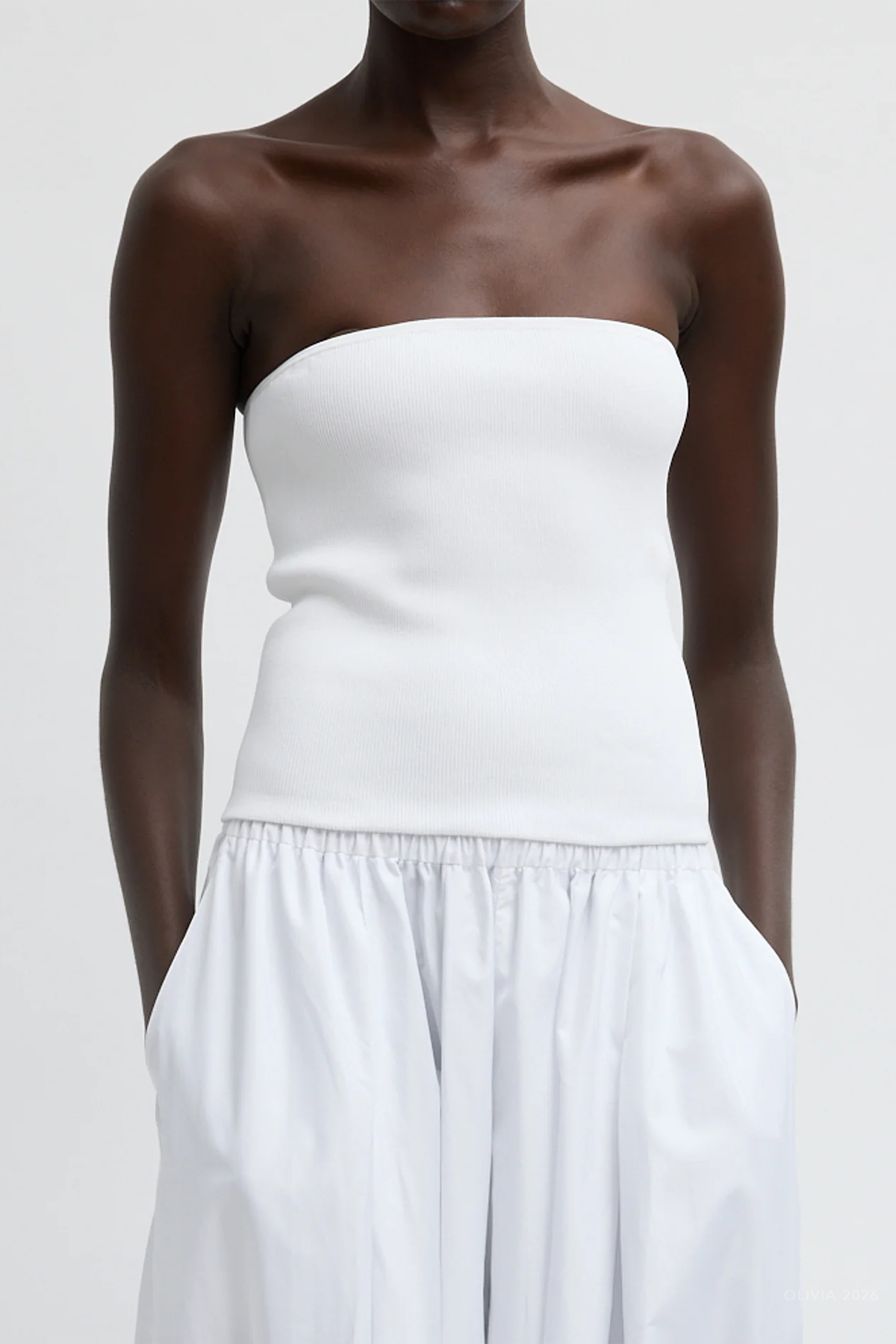Ribbed Sweater Tube Top in White