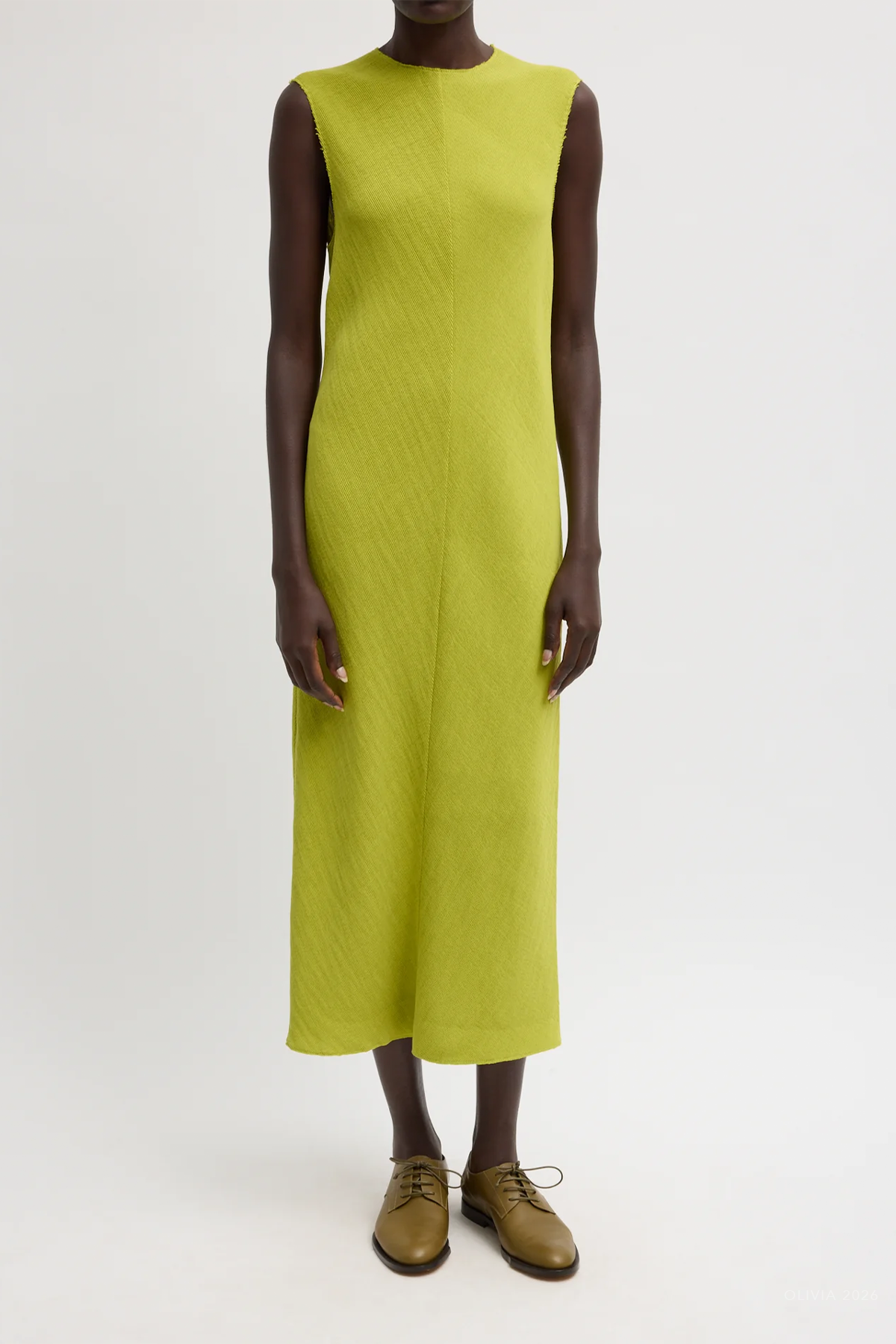 Viscose Plisse Sleeveless Bias Dress in Pea Pod