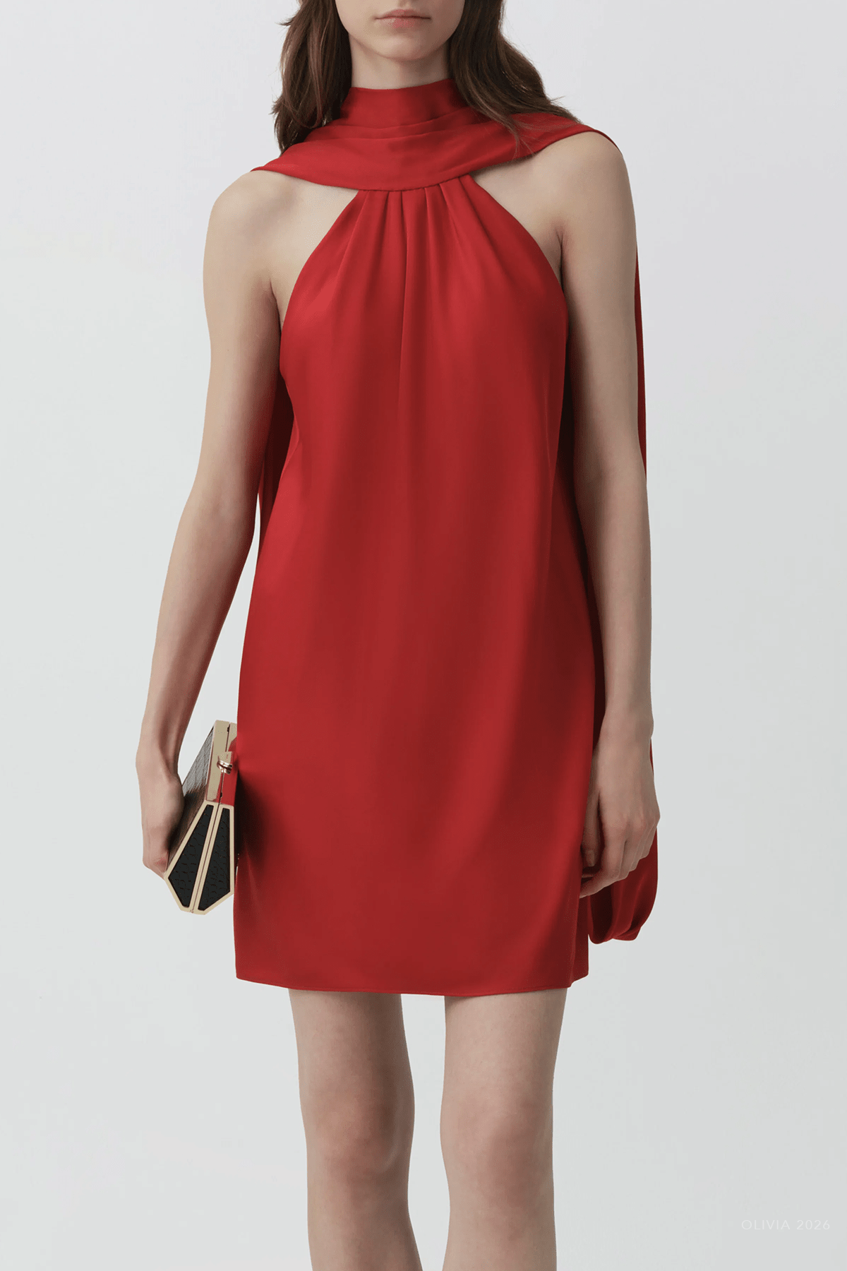 Toni Satin Mini Dress in Lipstick - shop-olivia.com