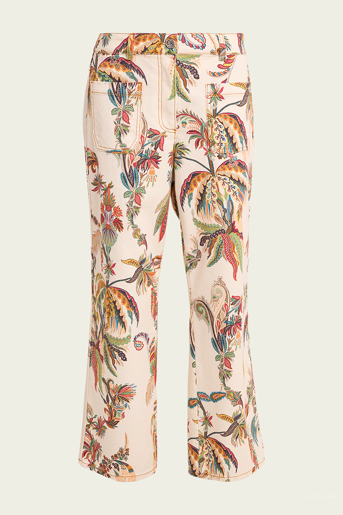 Tropical-Paisley Denim Jeans in Cream Multi - shop-olivia.com