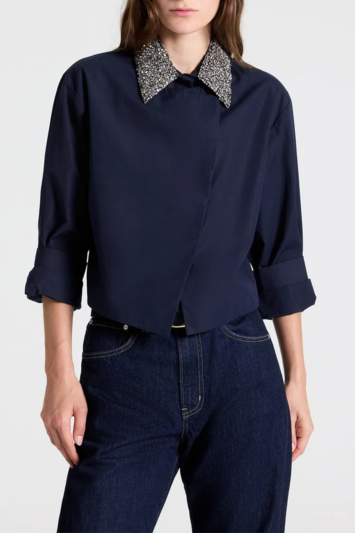 New Chapter Shirt with Crystal Collar in Midnight