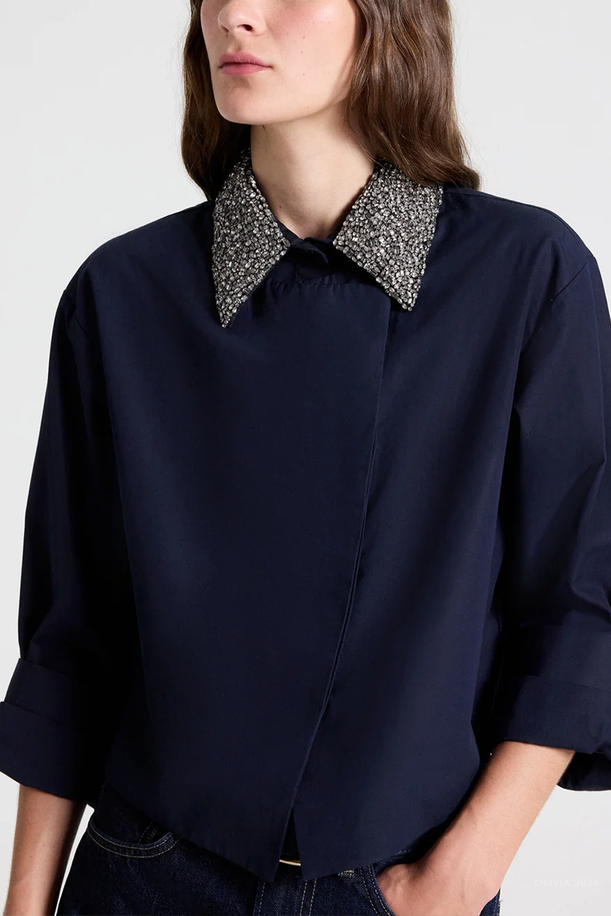 New Chapter Shirt with Crystal Collar in Midnight