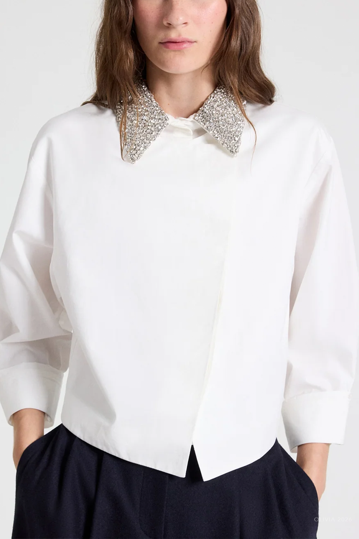 New Chapter Shirt with Crystal Collar in White