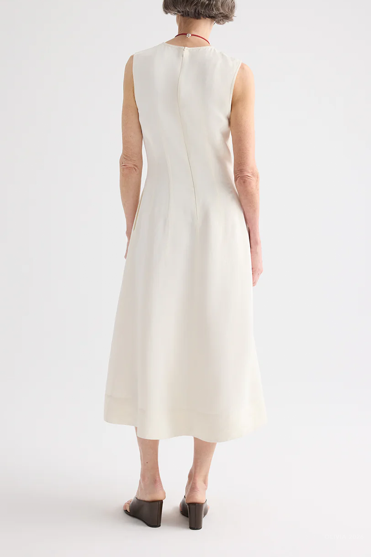 Crew Neck Dress with Darts in Bone