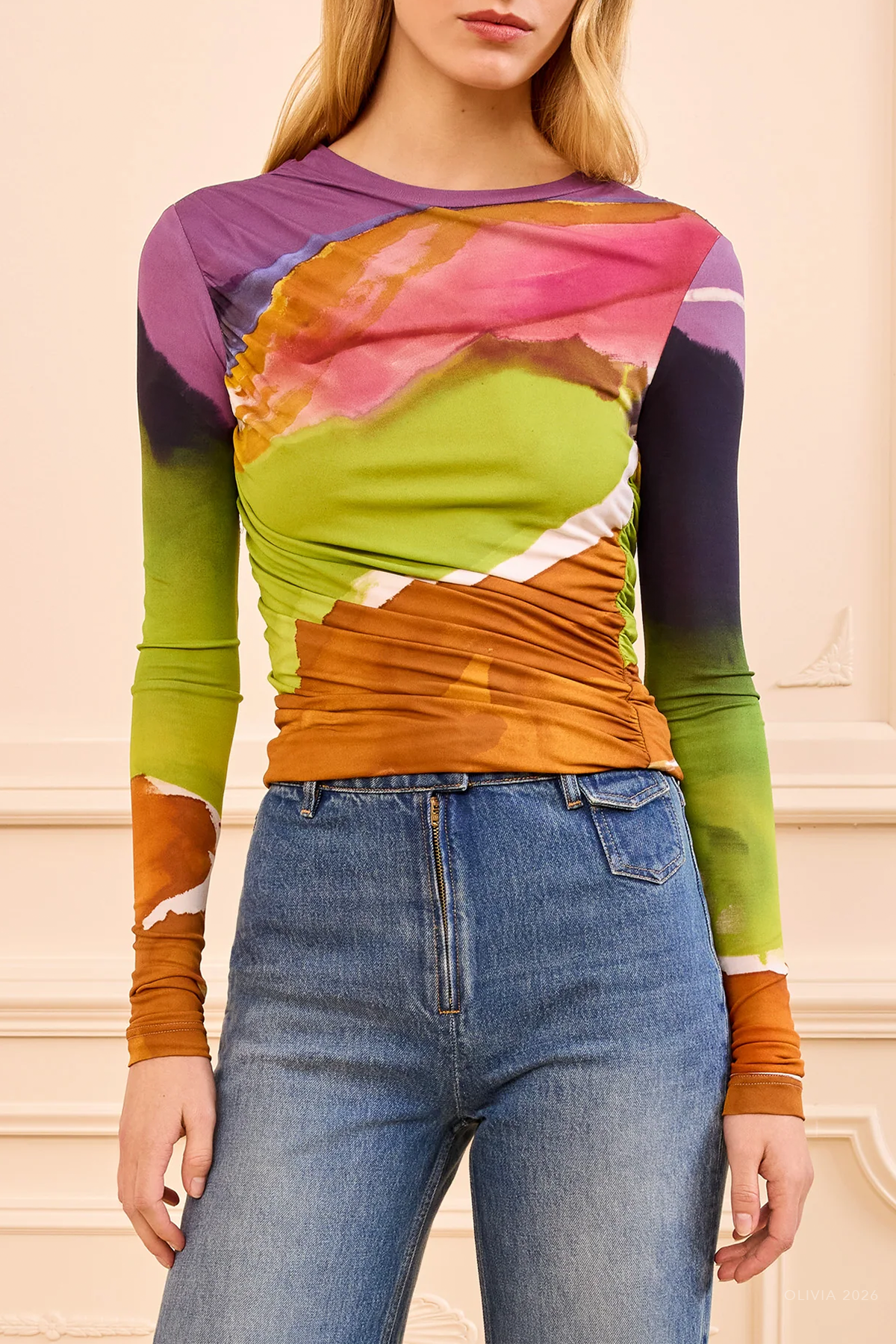 Paradis Ruched Jersey Top in Nature Abhors A Vacuum