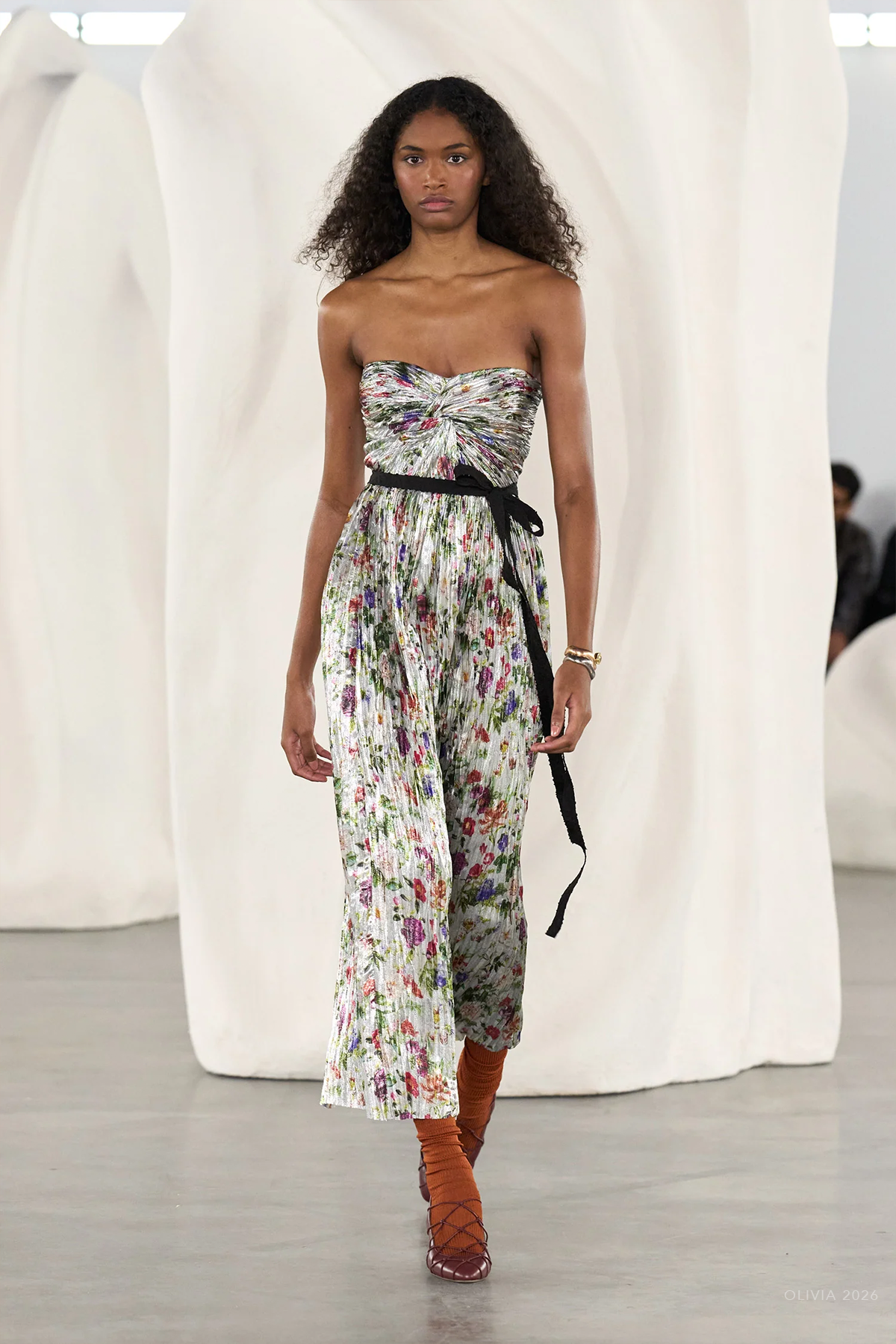 Adelaide Strapless Pleated Dress in Sterling Floral
