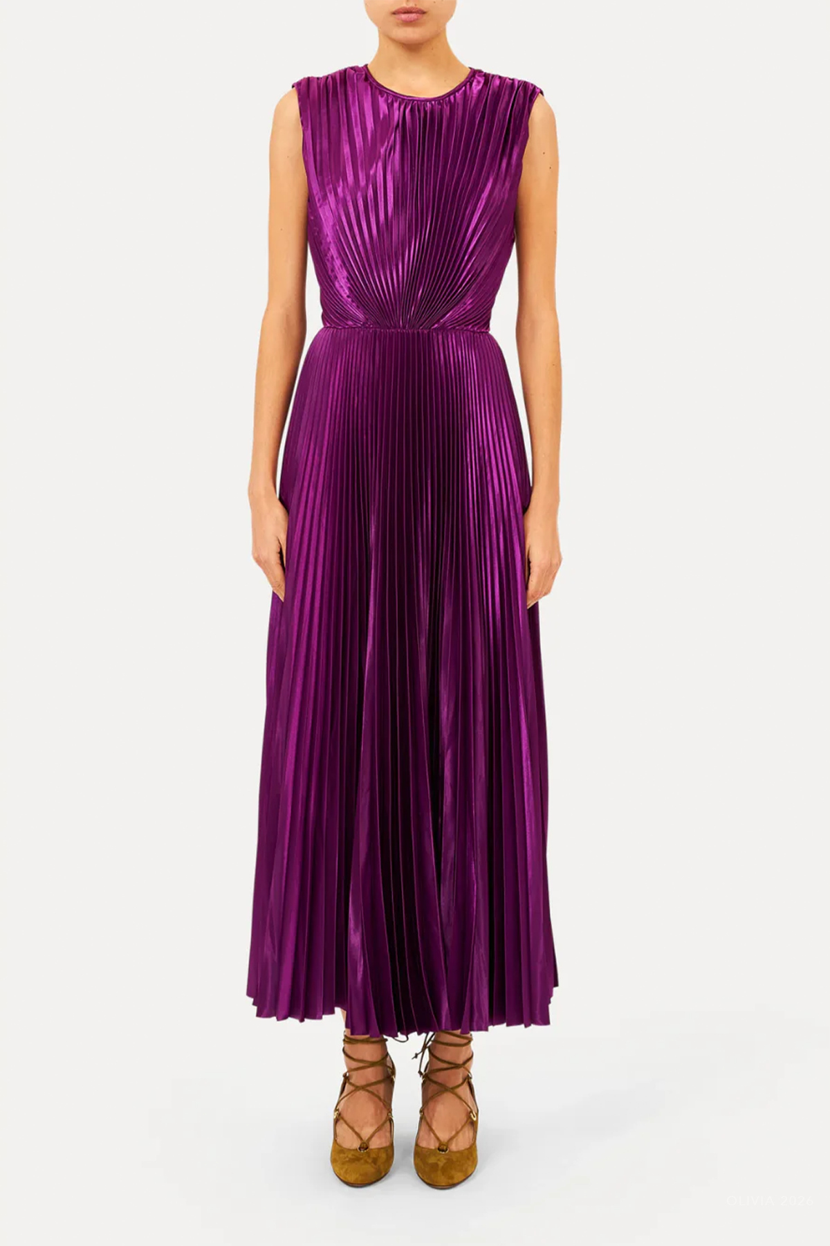 Malin Sleeveless Satin Dress in Amaranth