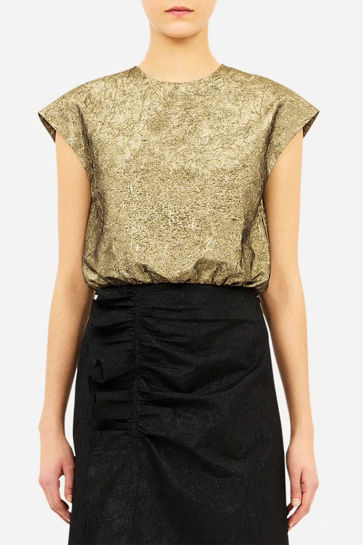 Gisella Taffeta Crop Top in Light Gold