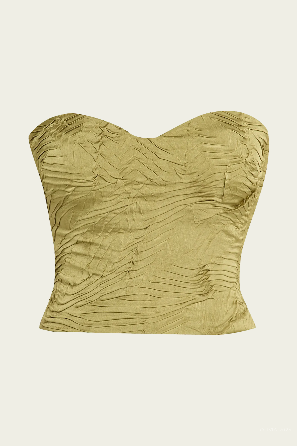 Heleen Satin Cropped Bustier Top in Moss Gold