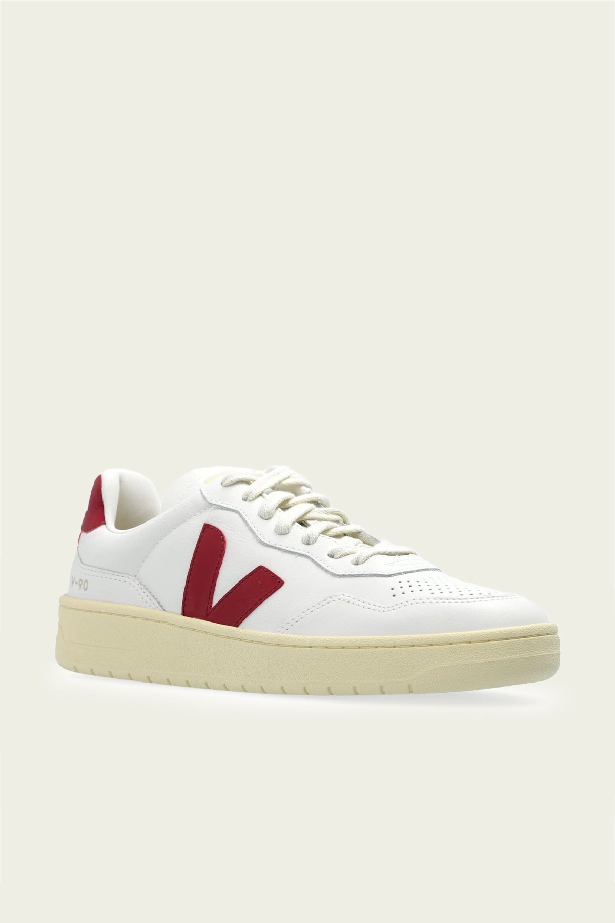 V - 90 O.T. Leather Sneaker in White Marsala - shop - olivia.com