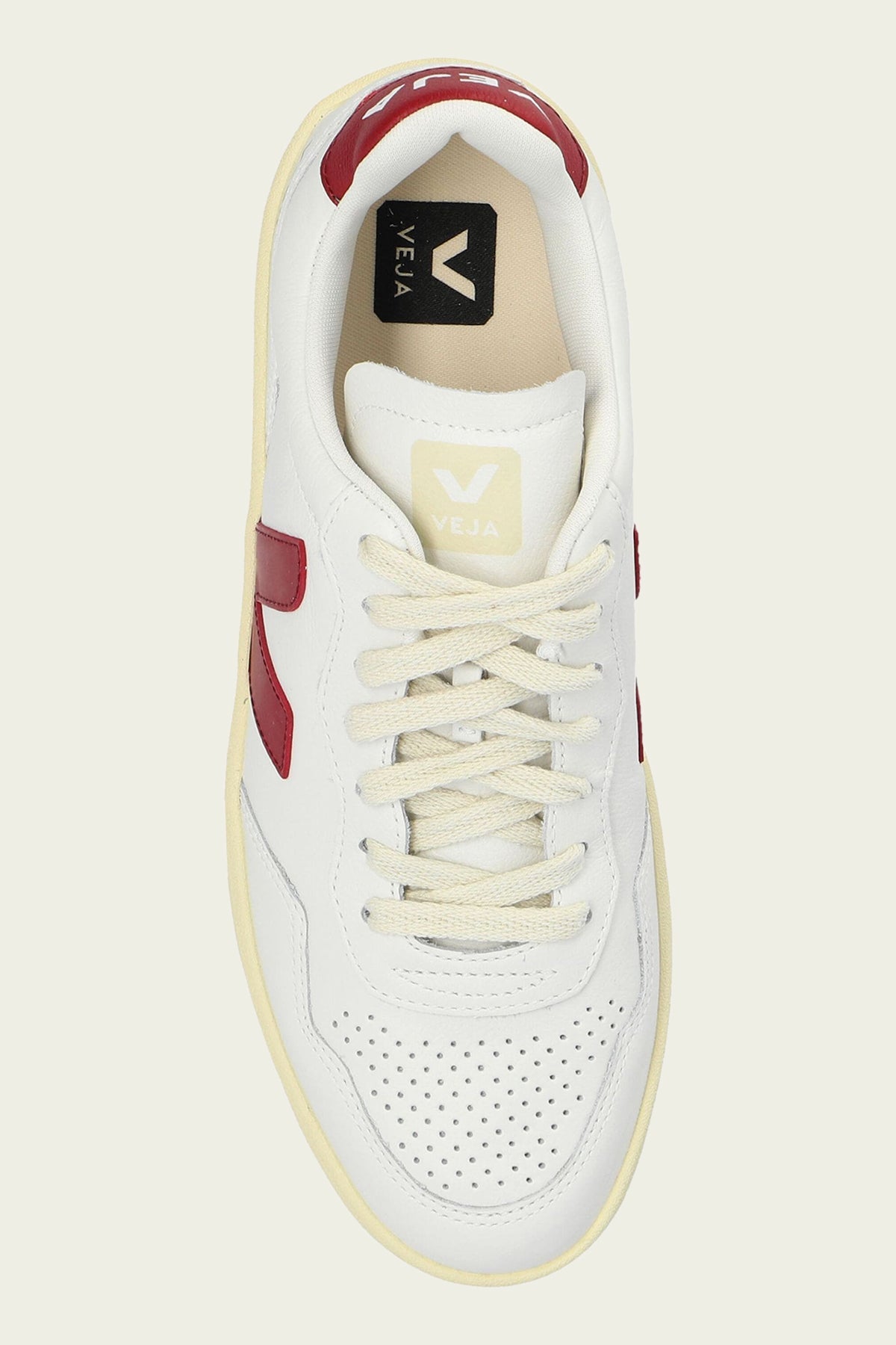 V - 90 O.T. Leather Sneaker in White Marsala - shop - olivia.com