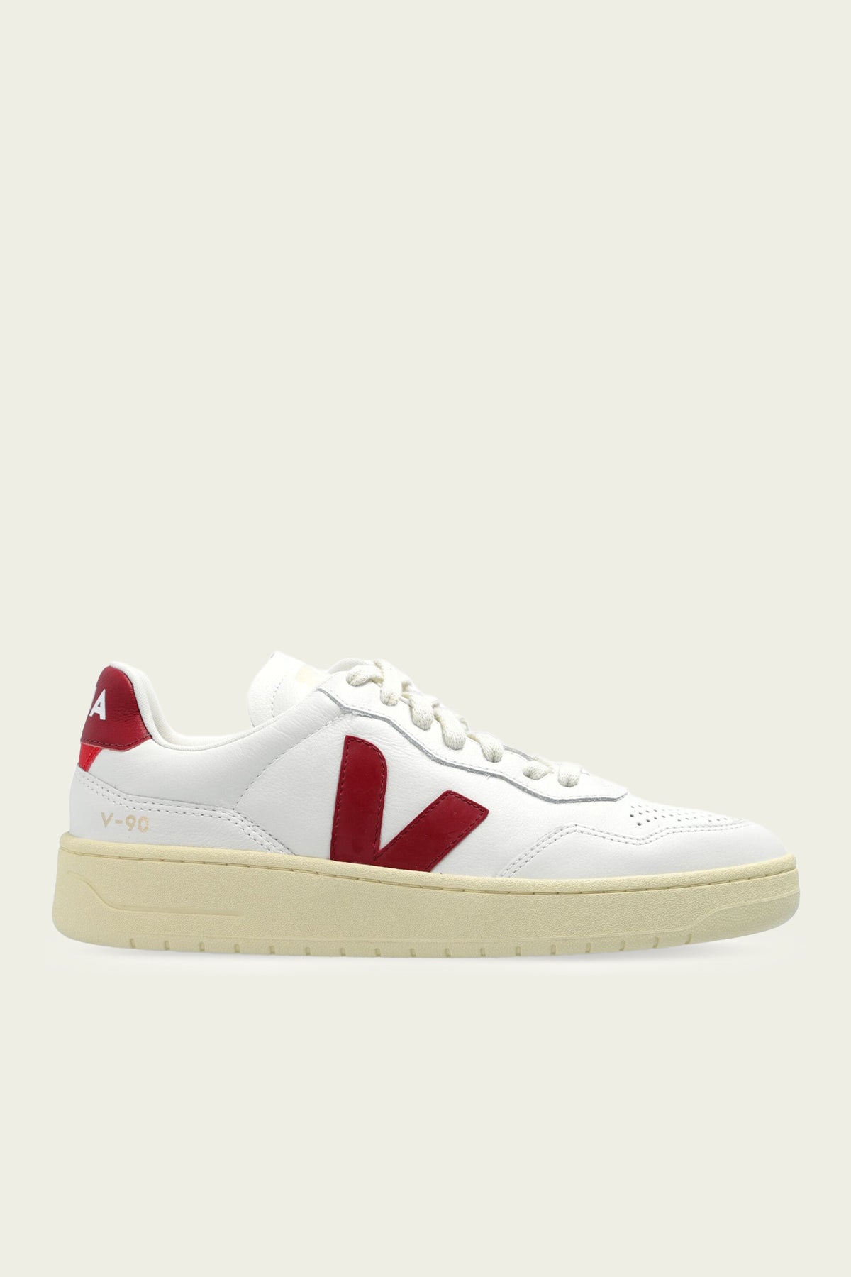 V - 90 O.T. Leather Sneaker in White Marsala - shop - olivia.com