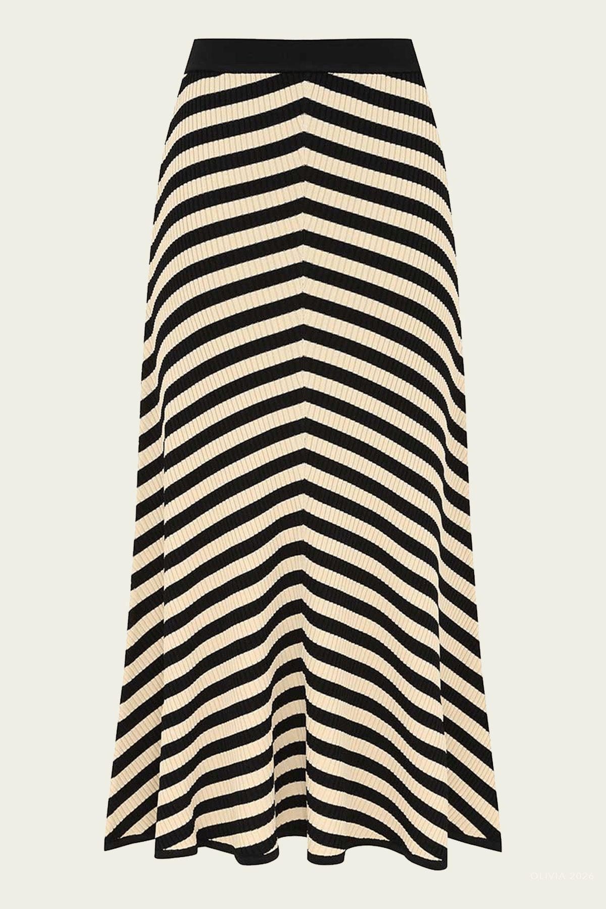 Valiant Deco Stripe Midi Skirt in Black Cream - shop-olivia.com