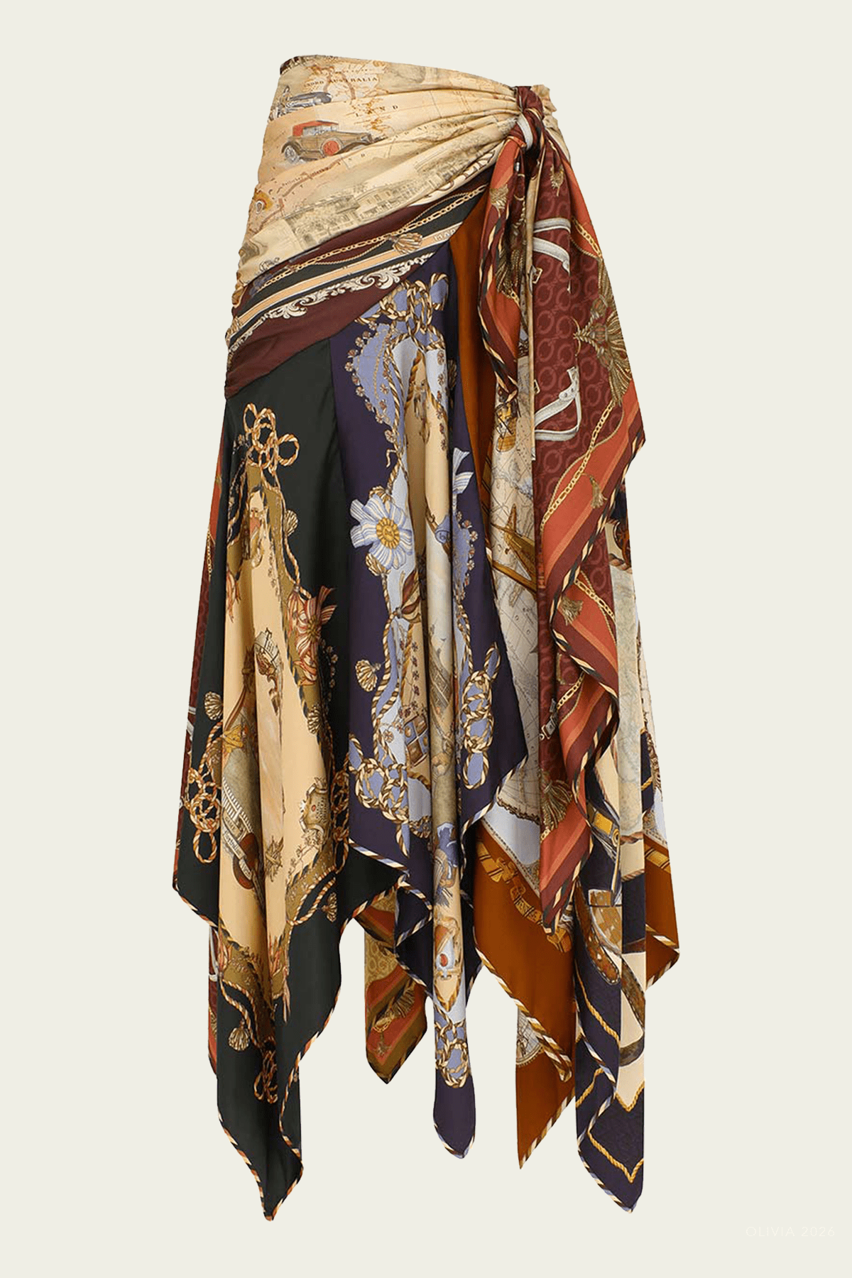 Valiant Draped Scarf Skirt in Spliced Scarves - shop-olivia.com
