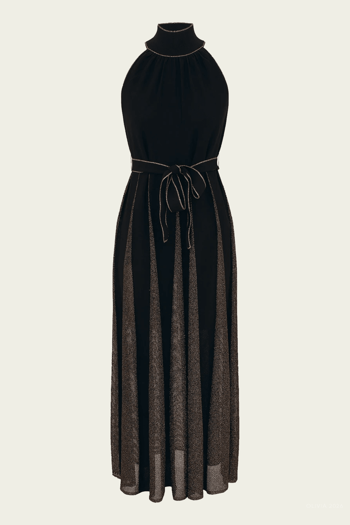 Valiant Metallic Halter Dress in Black Gold - shop-olivia.com