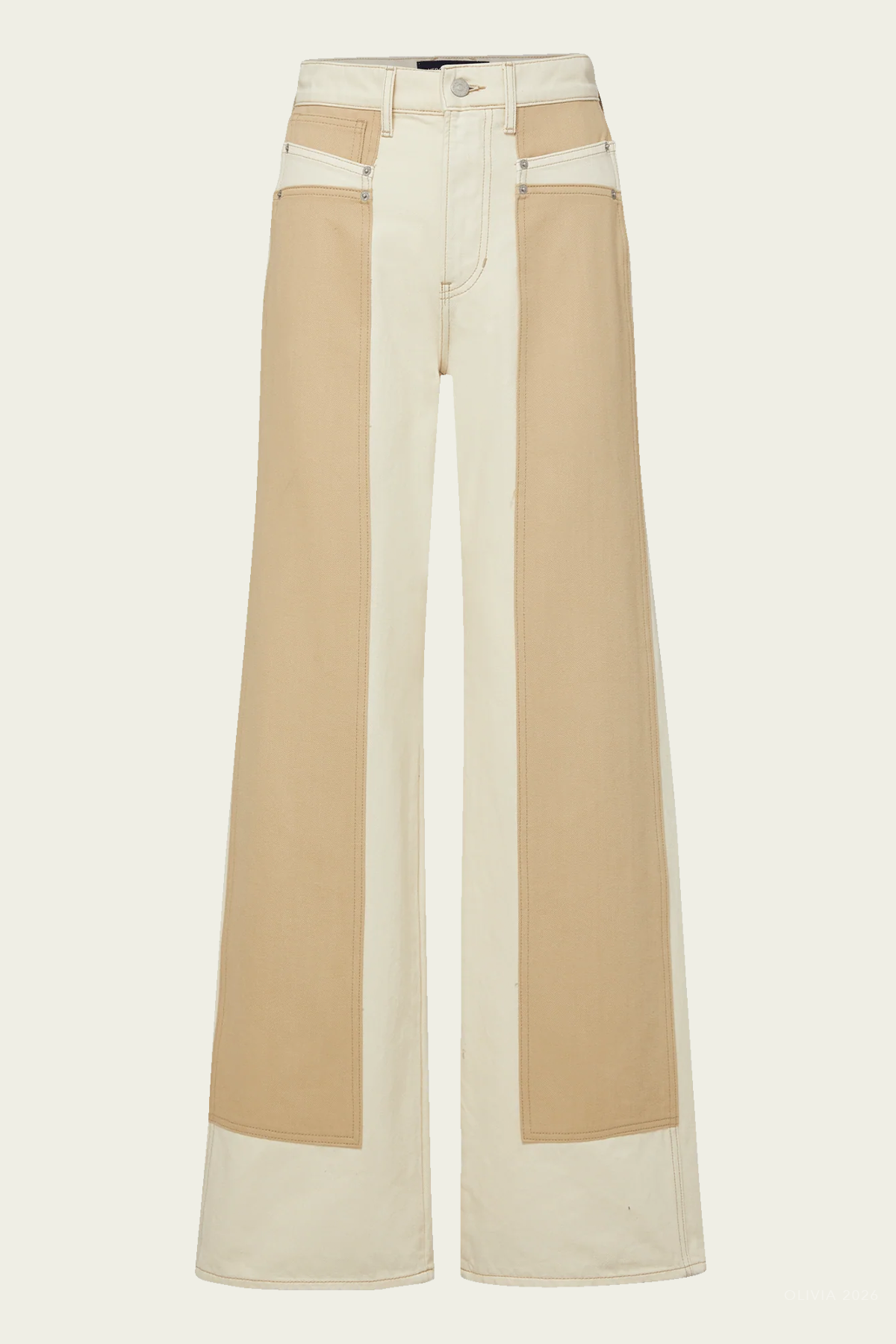 Taylor Color-Block Wide-Leg Jean in Ecru Stone Khaki