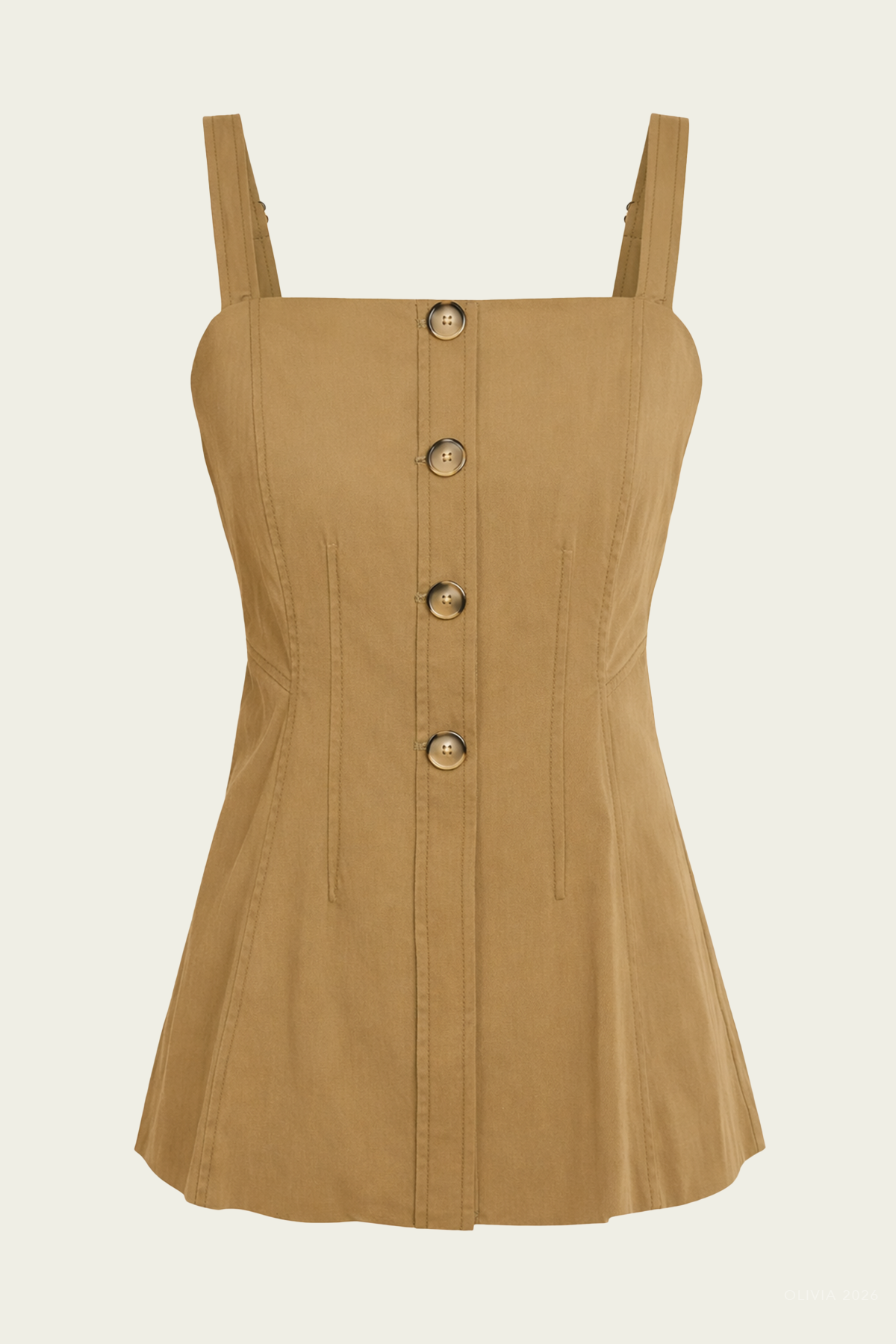 Kariselle Square-Neck Top in Khaki