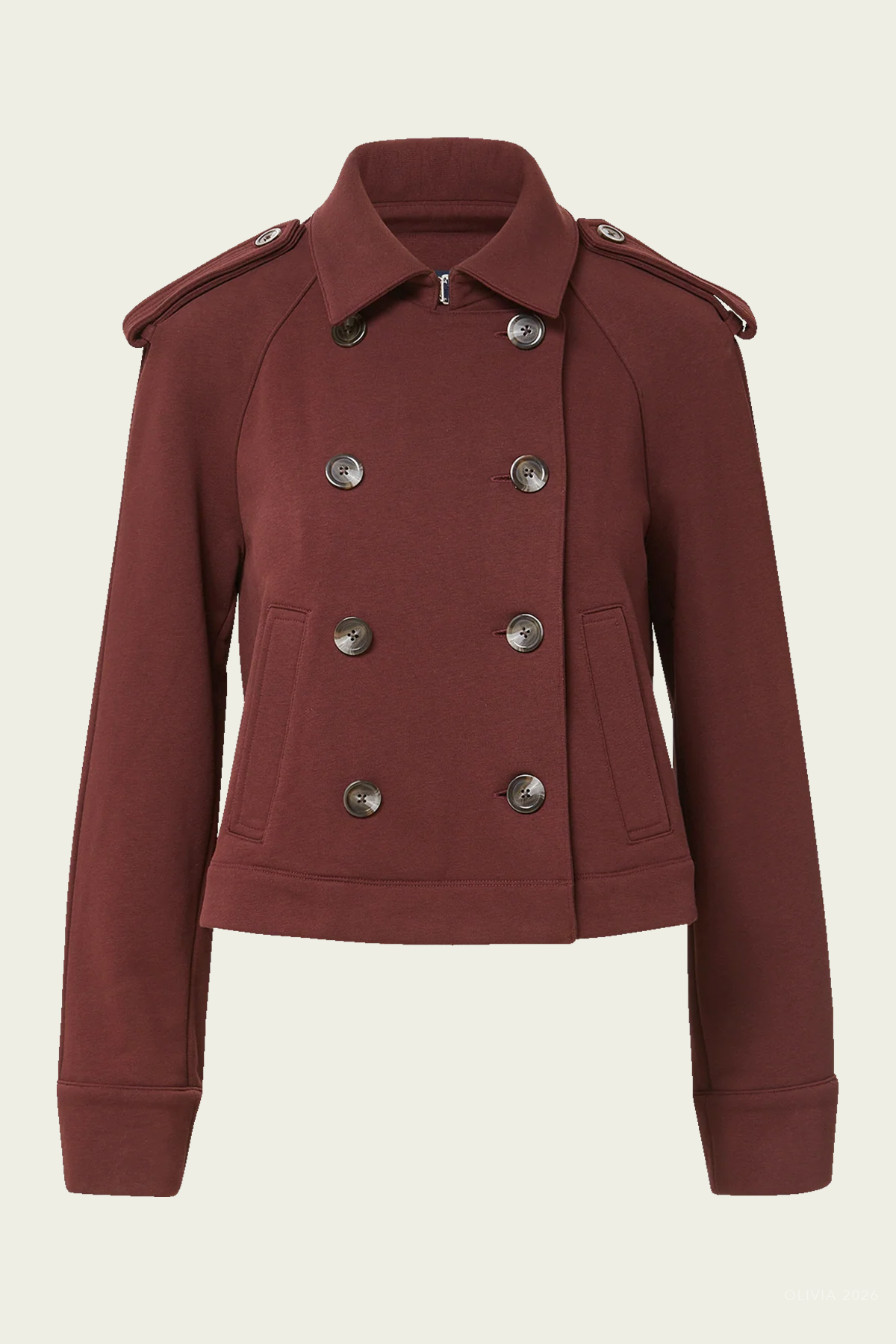 Conneley Cropped Trench Coat in Burgundy