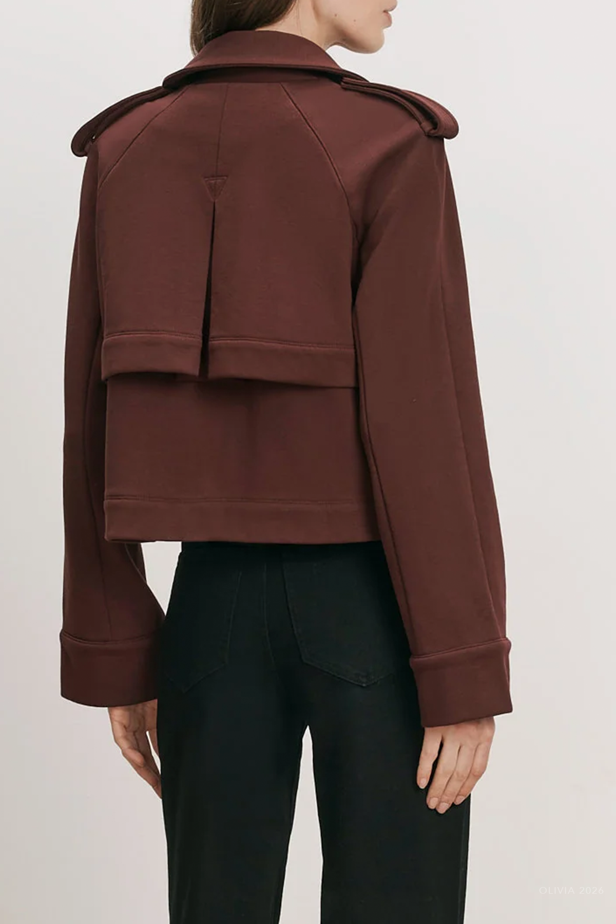 Conneley Cropped Trench Coat in Burgundy