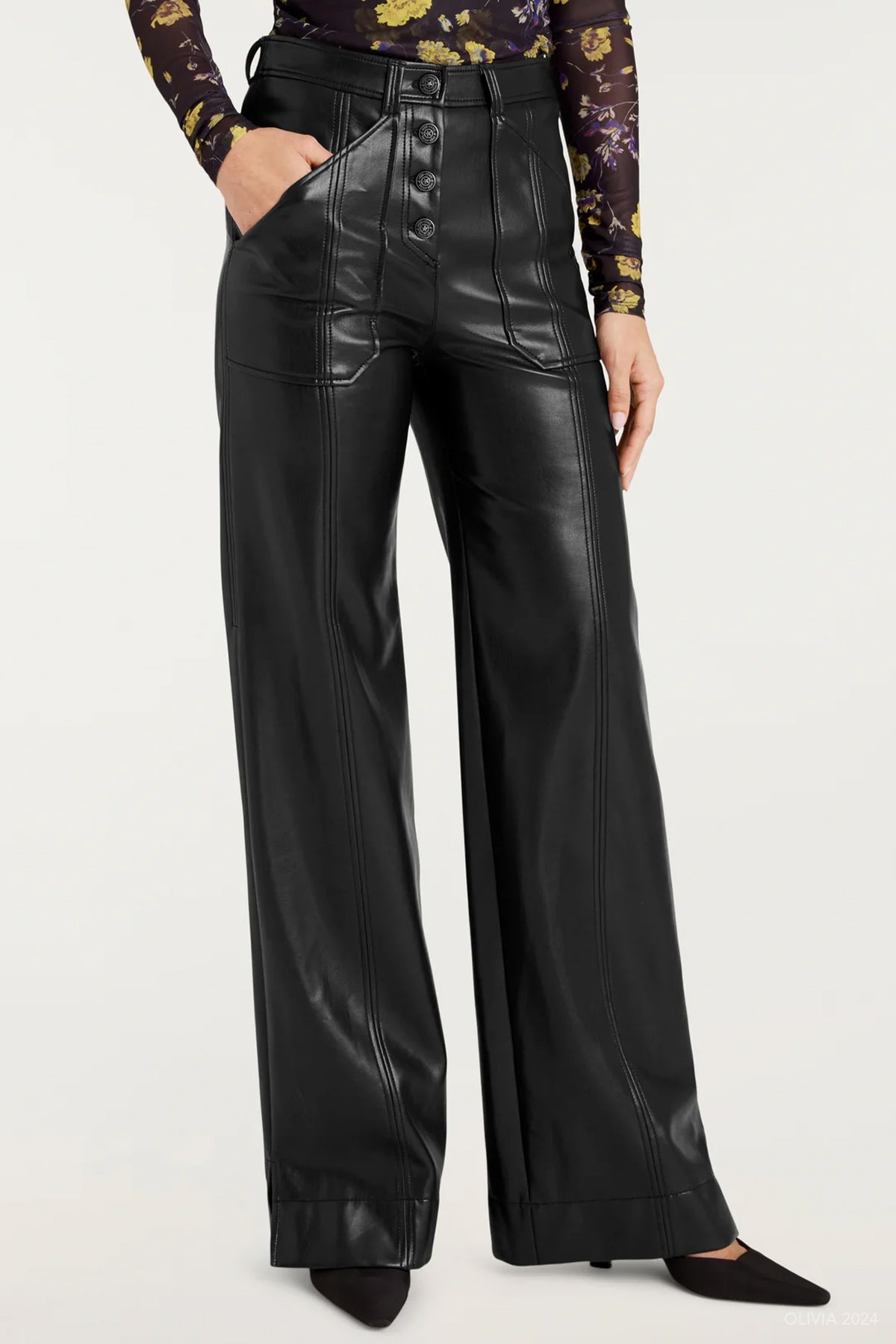 Vegan Leather Long Benji Pant in Black - shop - olivia.com