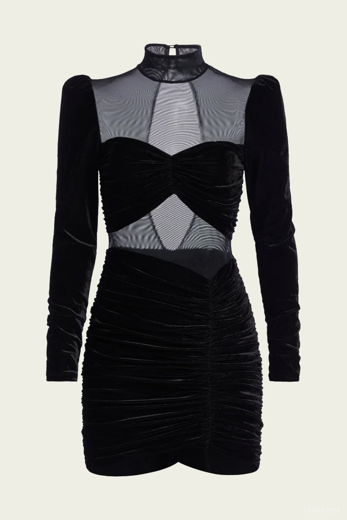 Velvet and Stretch Tulle Mini Dress in Black - shop - olivia.com