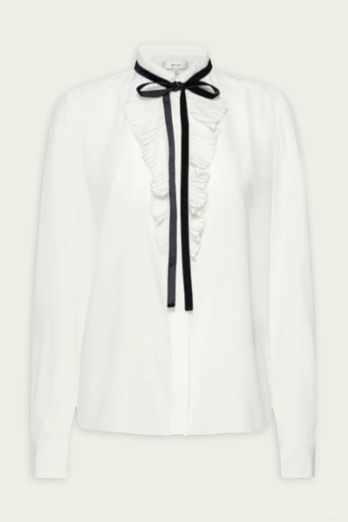 Velvet Tie Ruffle Blouse in Cream - shop - olivia.com