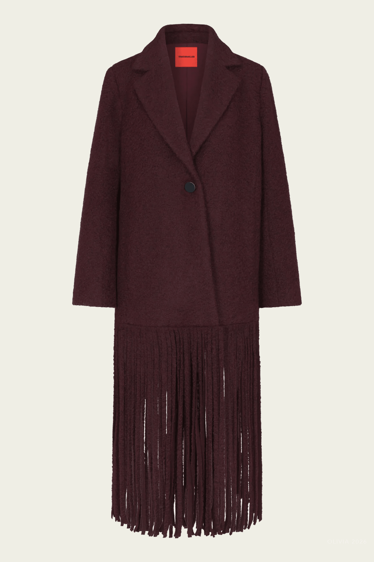 Vero Fringe Coat in Bordeaux - shop-olivia.com