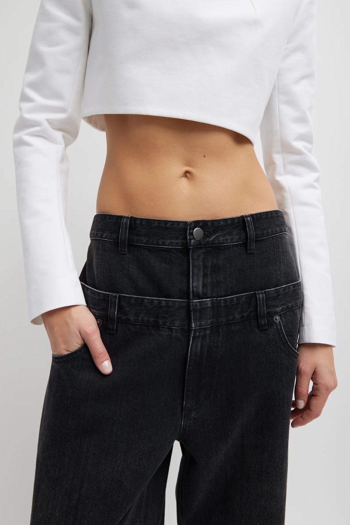 Vintage Black Denim Double Waisted Slouchy Carpenter Jean - shop - olivia.com