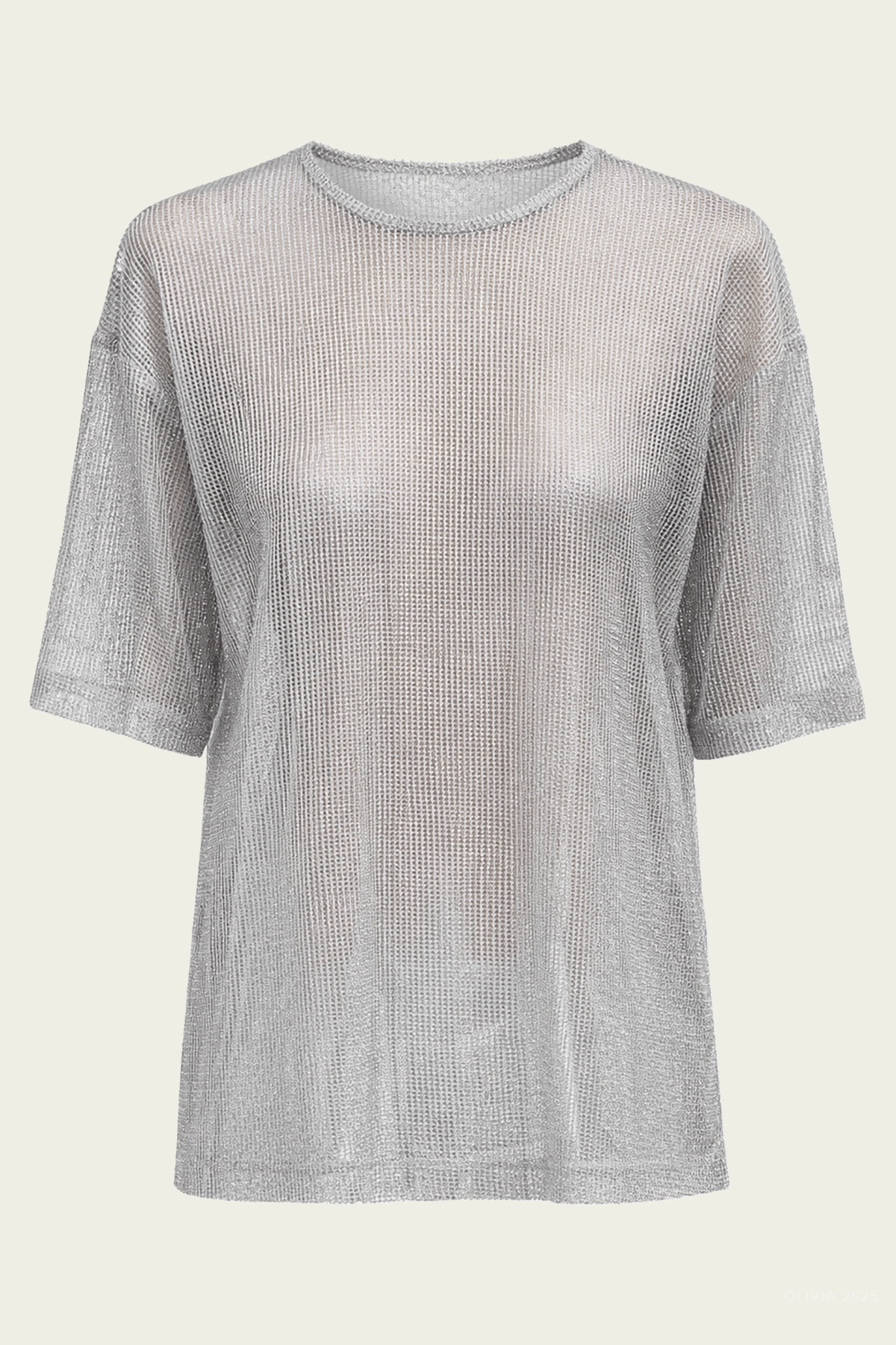 Viscose Metallic Mesh Easy T-Shirt in Silver - shop - olivia.com