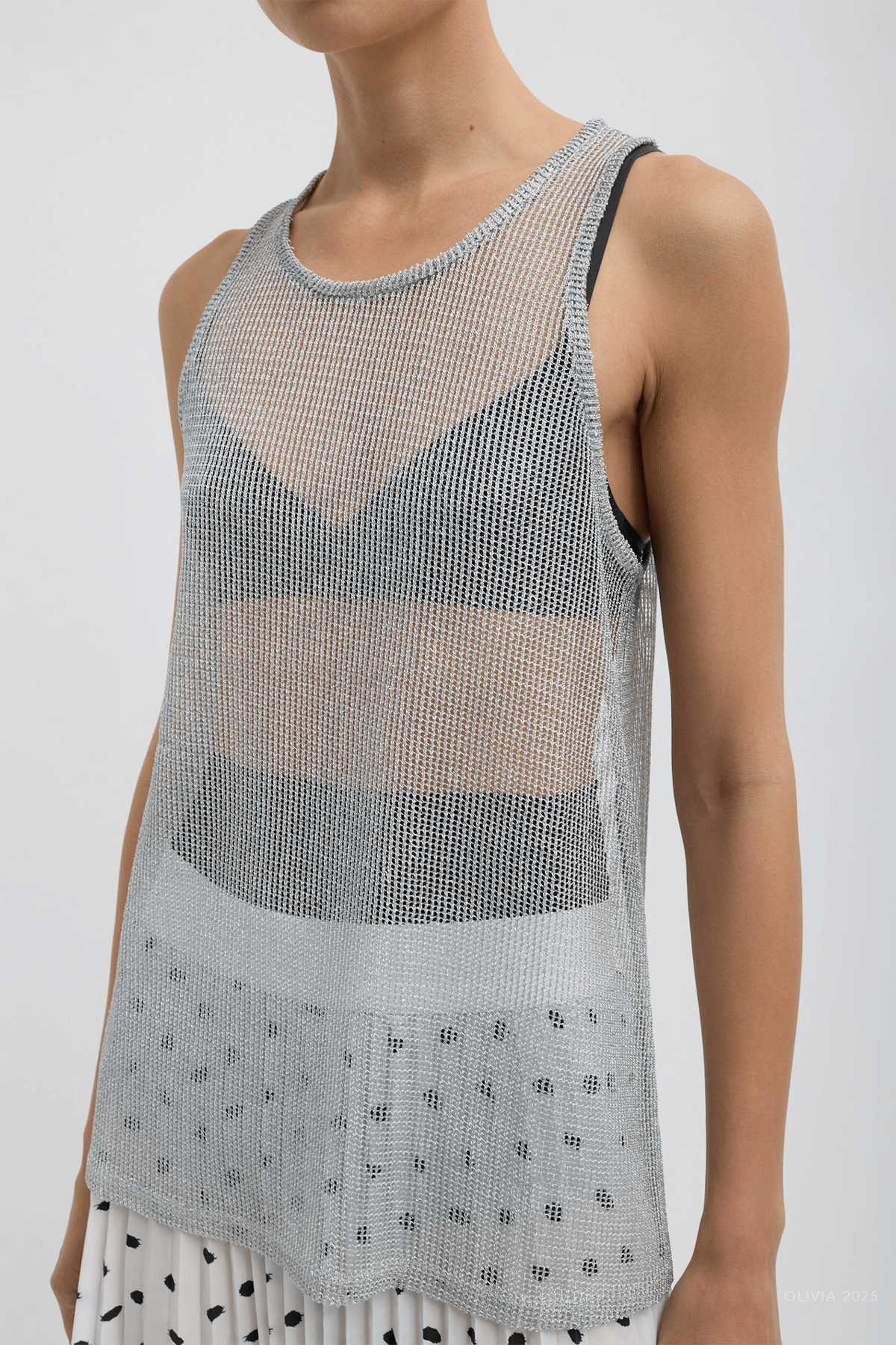 Viscose Metallic Ribbed Tank in Silver - shop - olivia.com
