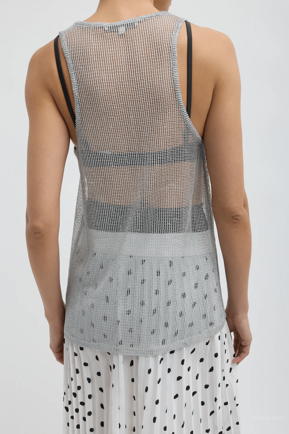 Viscose Metallic Ribbed Tank in Silver - shop - olivia.com