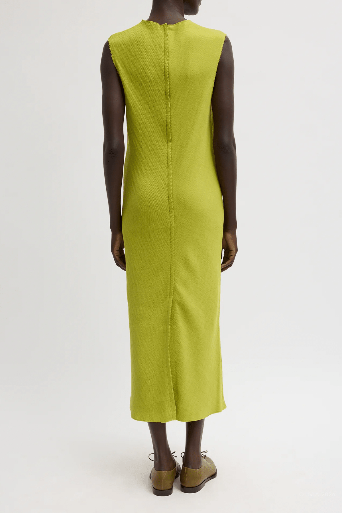 Viscose Plisse Sleeveless Bias Dress in Pea Pod - shop - olivia.com