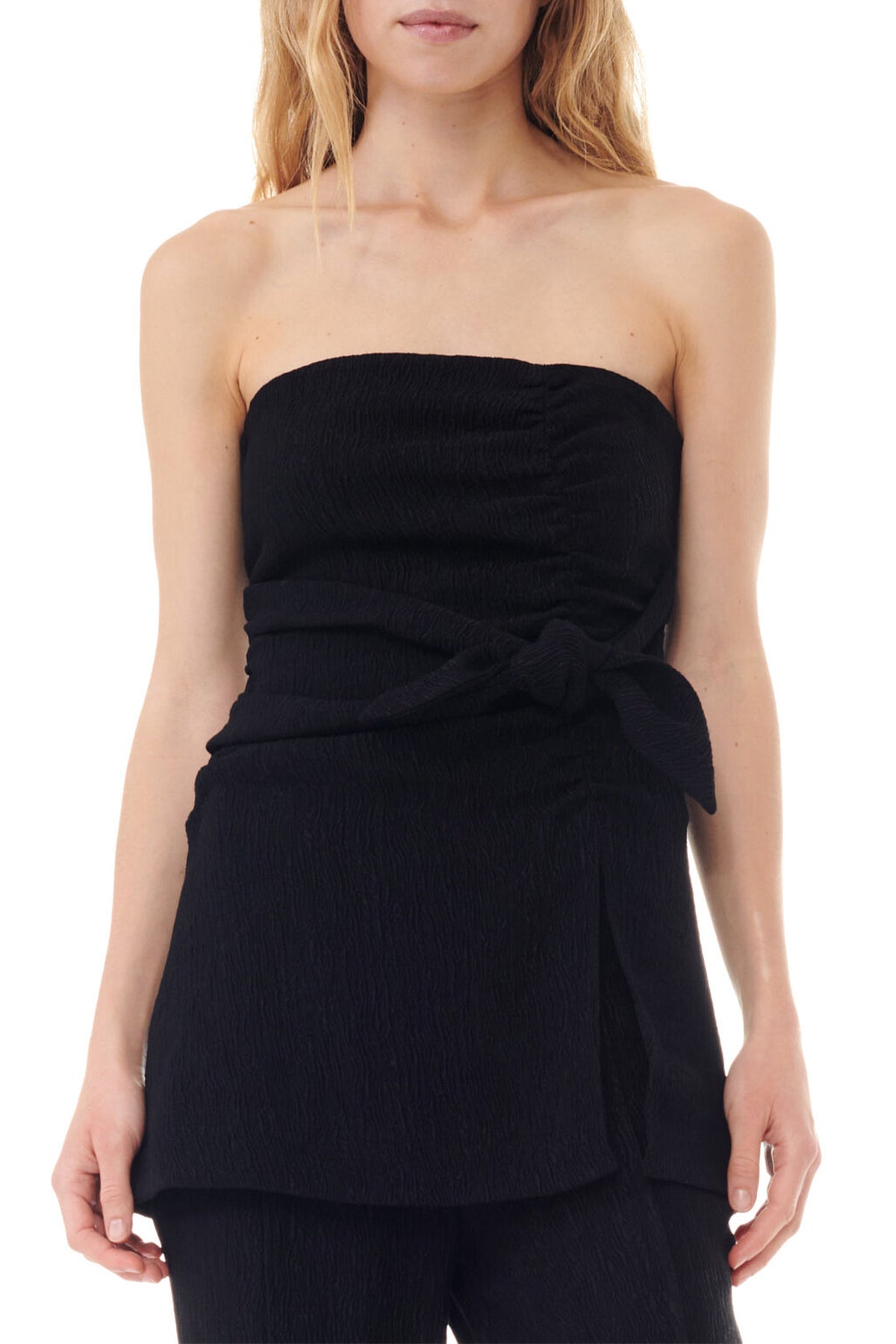 Viscose Stretch Crepe Strapless Top in Black - shop - olivia.com