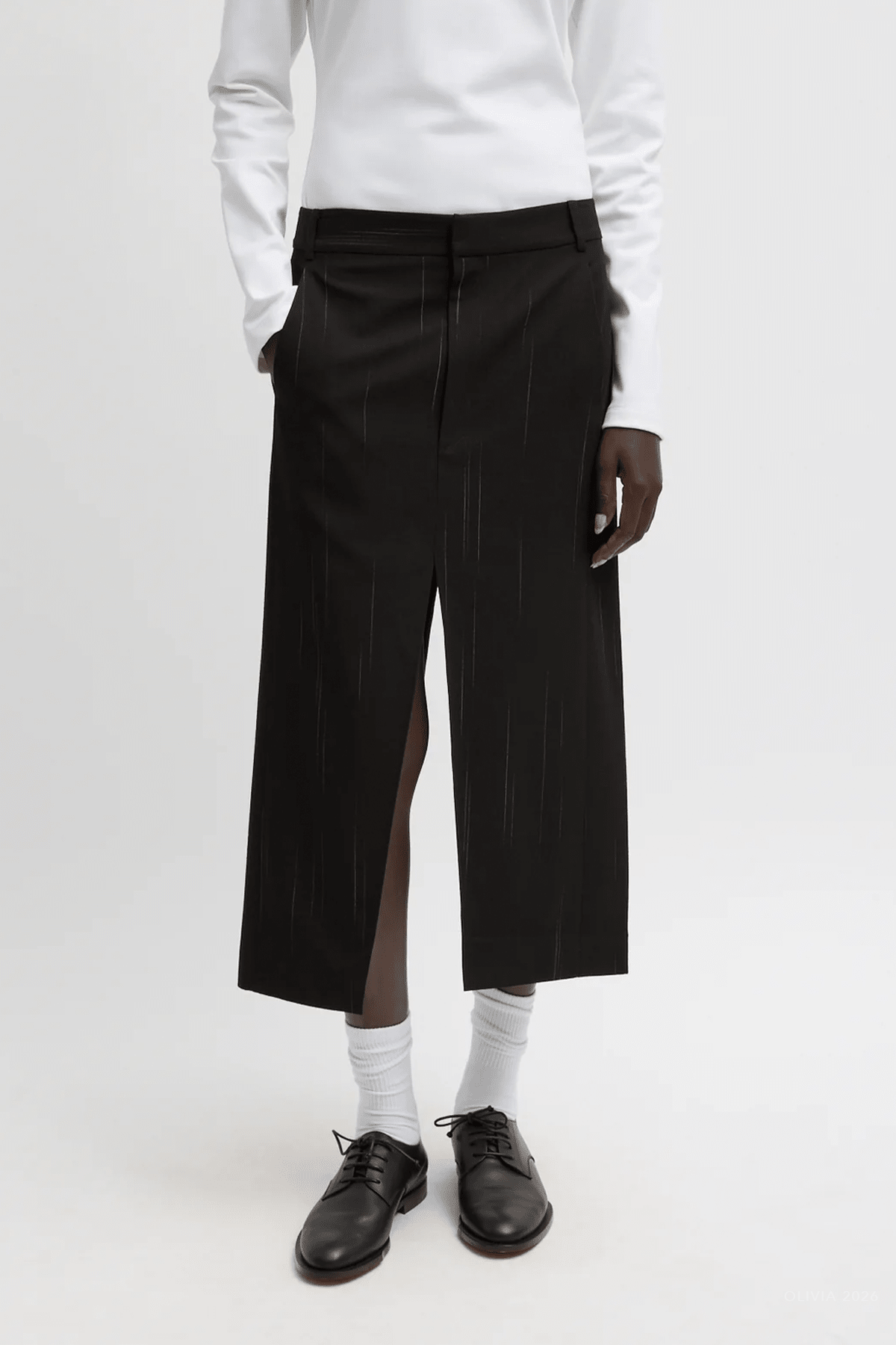 Viscose Suiting Midi Trouser Skirt in Black Multi - shop - olivia.com