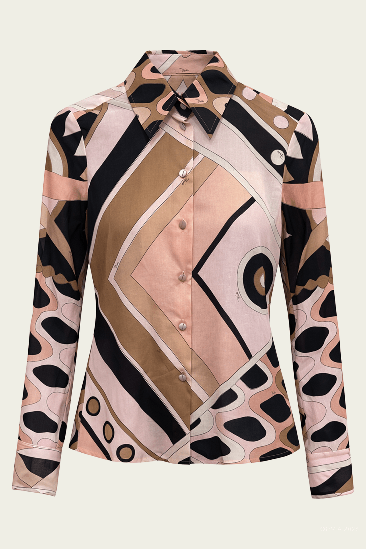Vivara - Print Long - Sleeve Cotton Shirt in Nude - shop - olivia.com