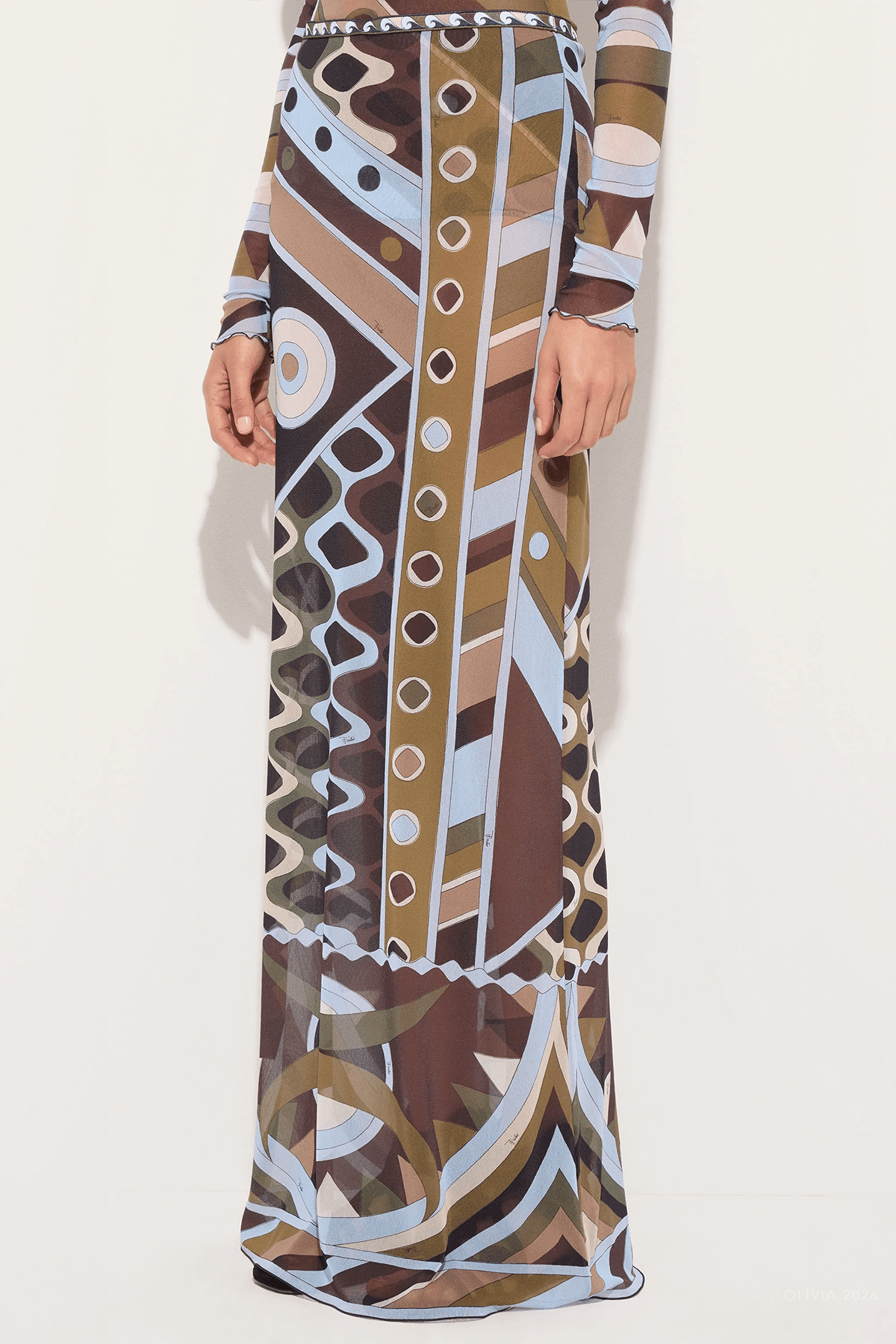 Vivara - Print Long Tulle Skirt in Khaki Blue - shop - olivia.com