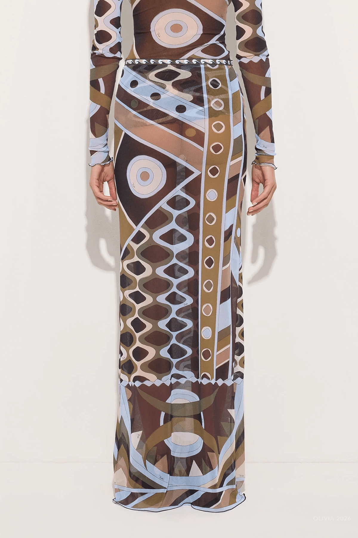 Vivara - Print Long Tulle Skirt in Khaki Blue - shop - olivia.com