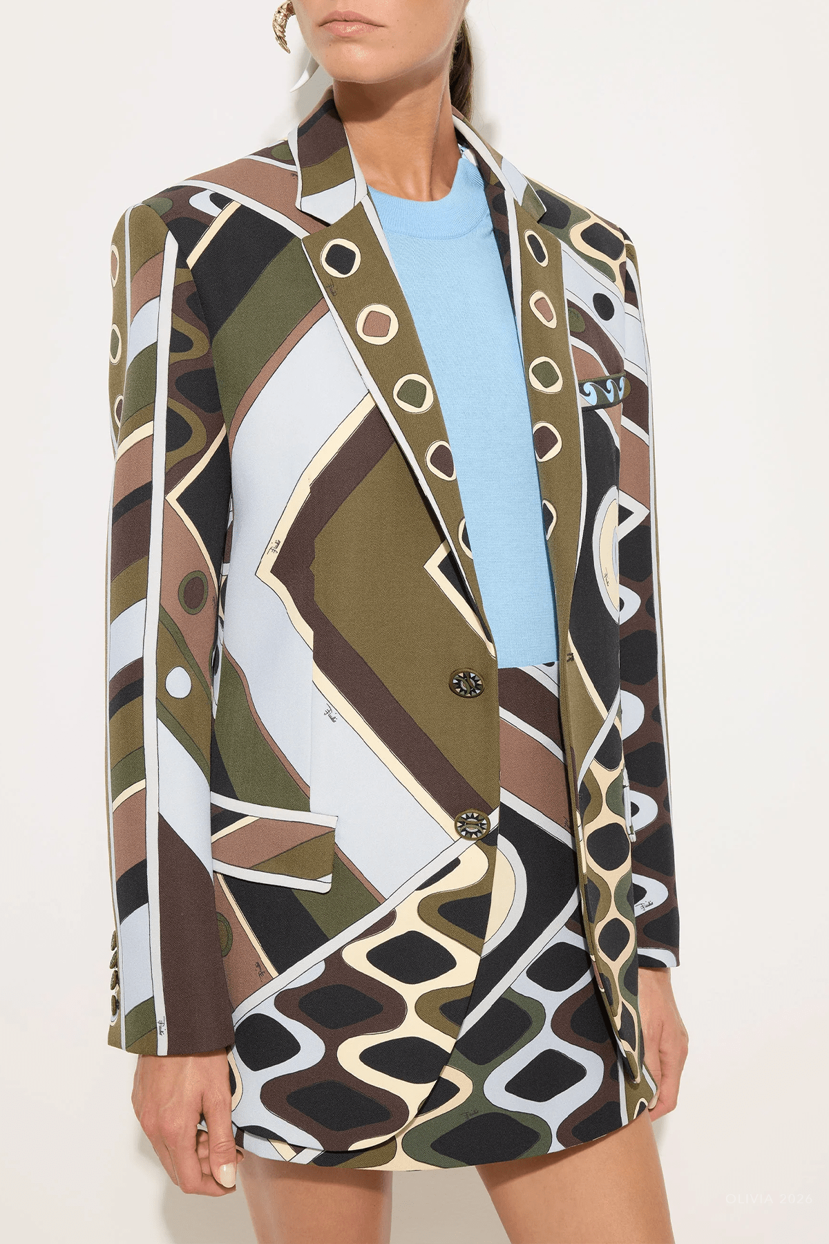 Vivara - Print Oversized Jacket in Khaki Blue - shop - olivia.com