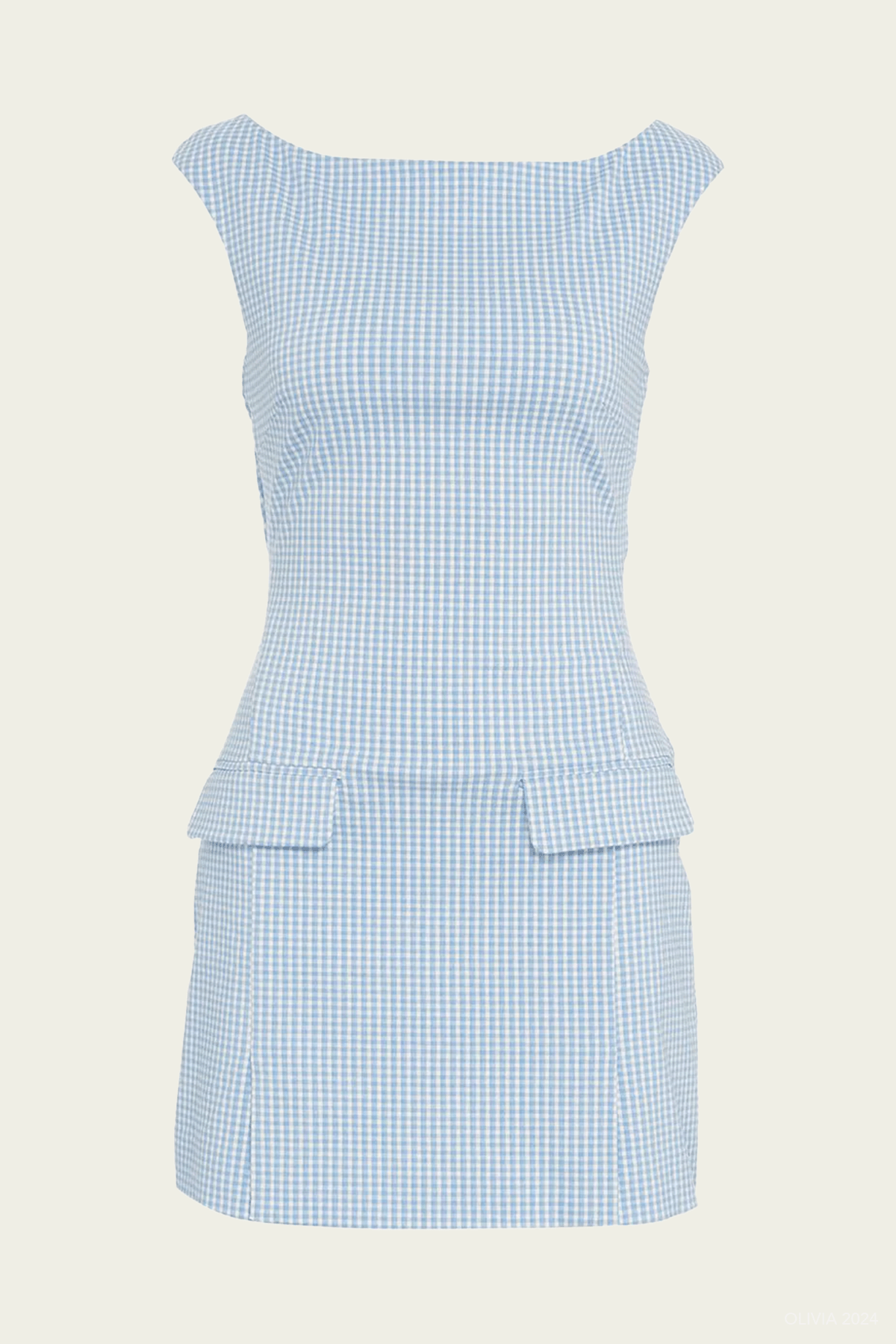 Walker Mini Dress in Sky Micro Check - shop - olivia.com