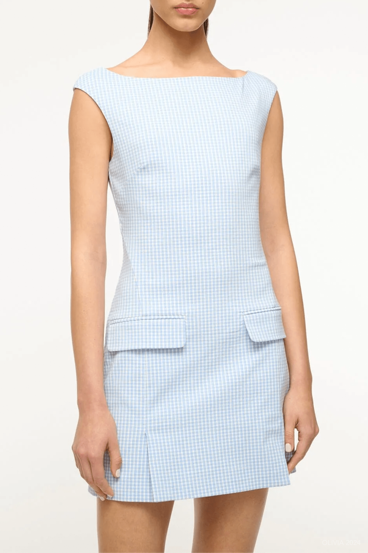 Walker Mini Dress in Sky Micro Check - shop - olivia.com