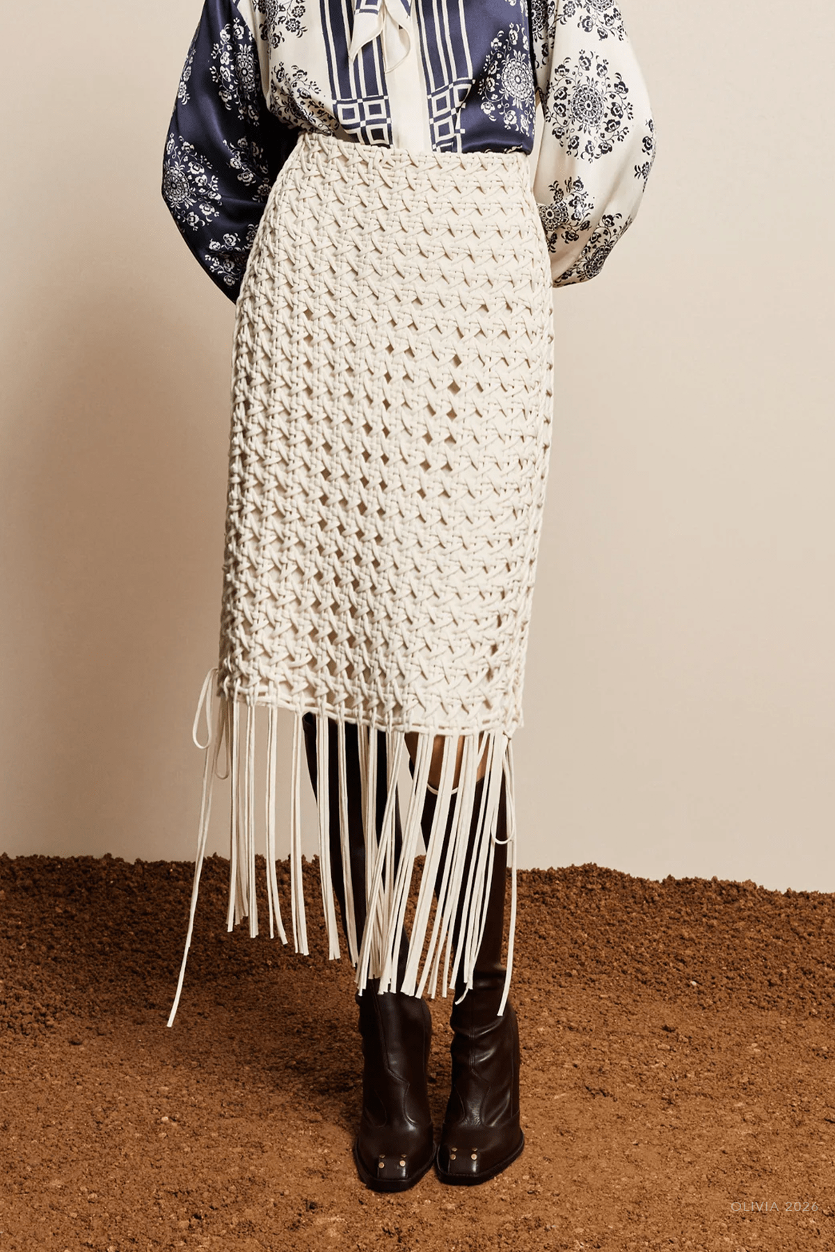 Weave Skirt in Cream - shop-olivia.com